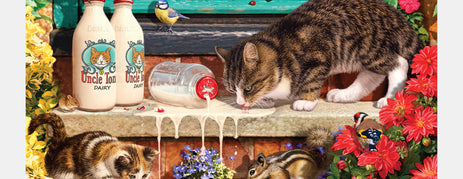 Puzzle with cats and milk, ideal for dementia activities. Engages elderly in care homes with arts and crafts for dementia.