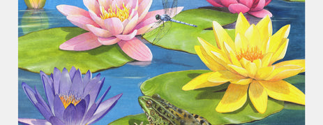 Puzzle with colorful lilies and frog, ideal for dementia activities, care home activities, and gifts for dementia patients.