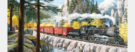 Puzzle of a steam train in nature, ideal for dementia activities, care home residents, and elderly engagement.