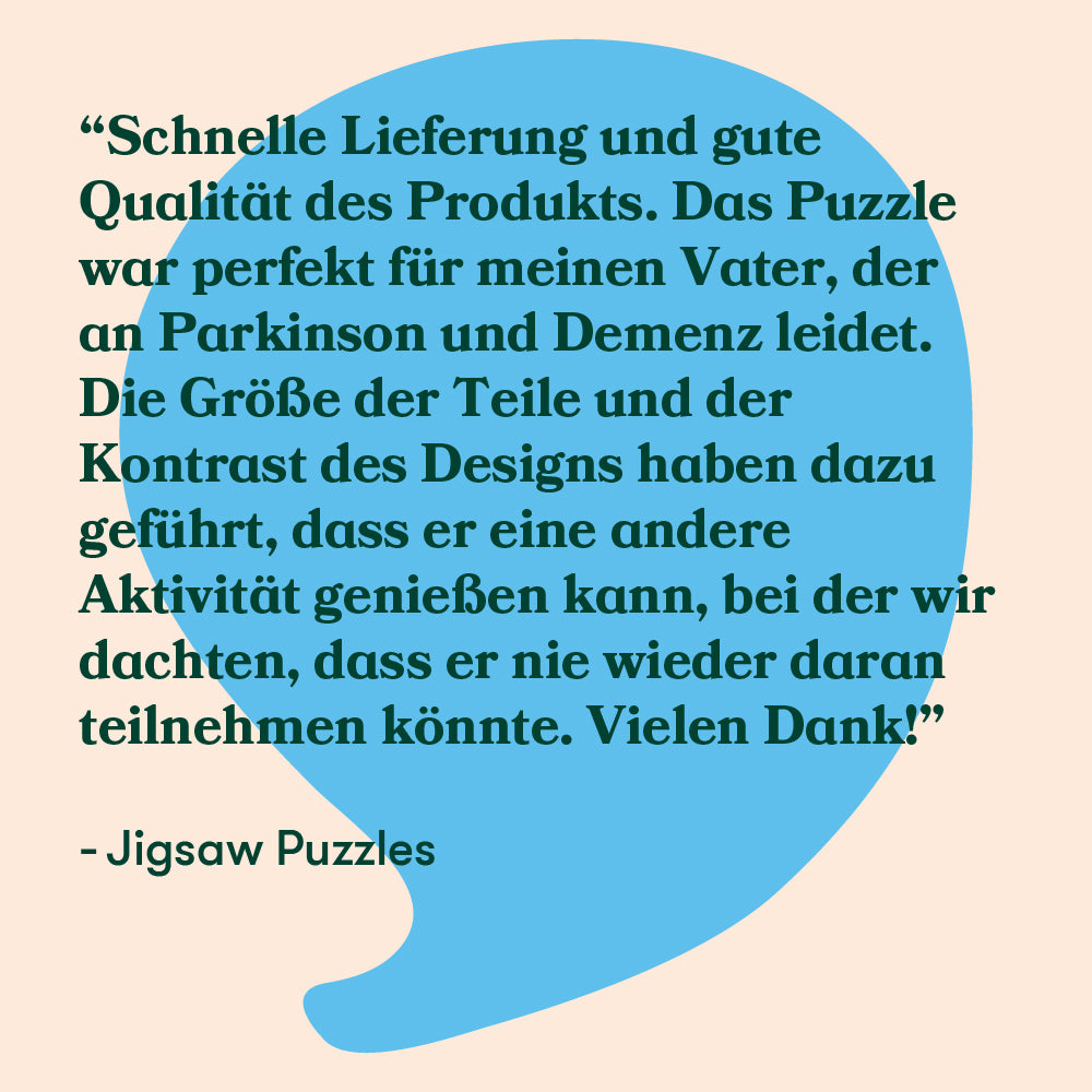 Customer review highlights jigsaw puzzles as ideal activities for dementia patients, enhancing engagement and enjoyment.|market_de