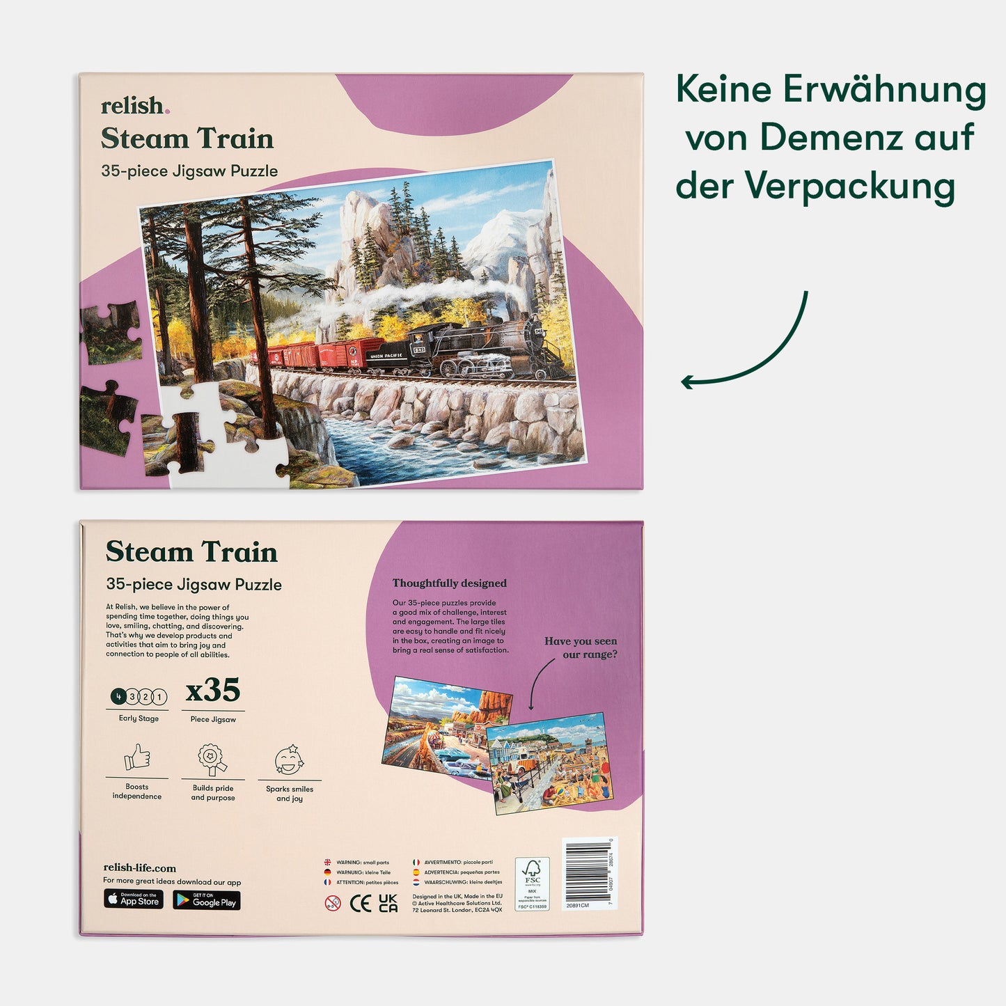 Steam Train jigsaw puzzle box, ideal for dementia activities, care home activities, and gifts for people with dementia.|market_de