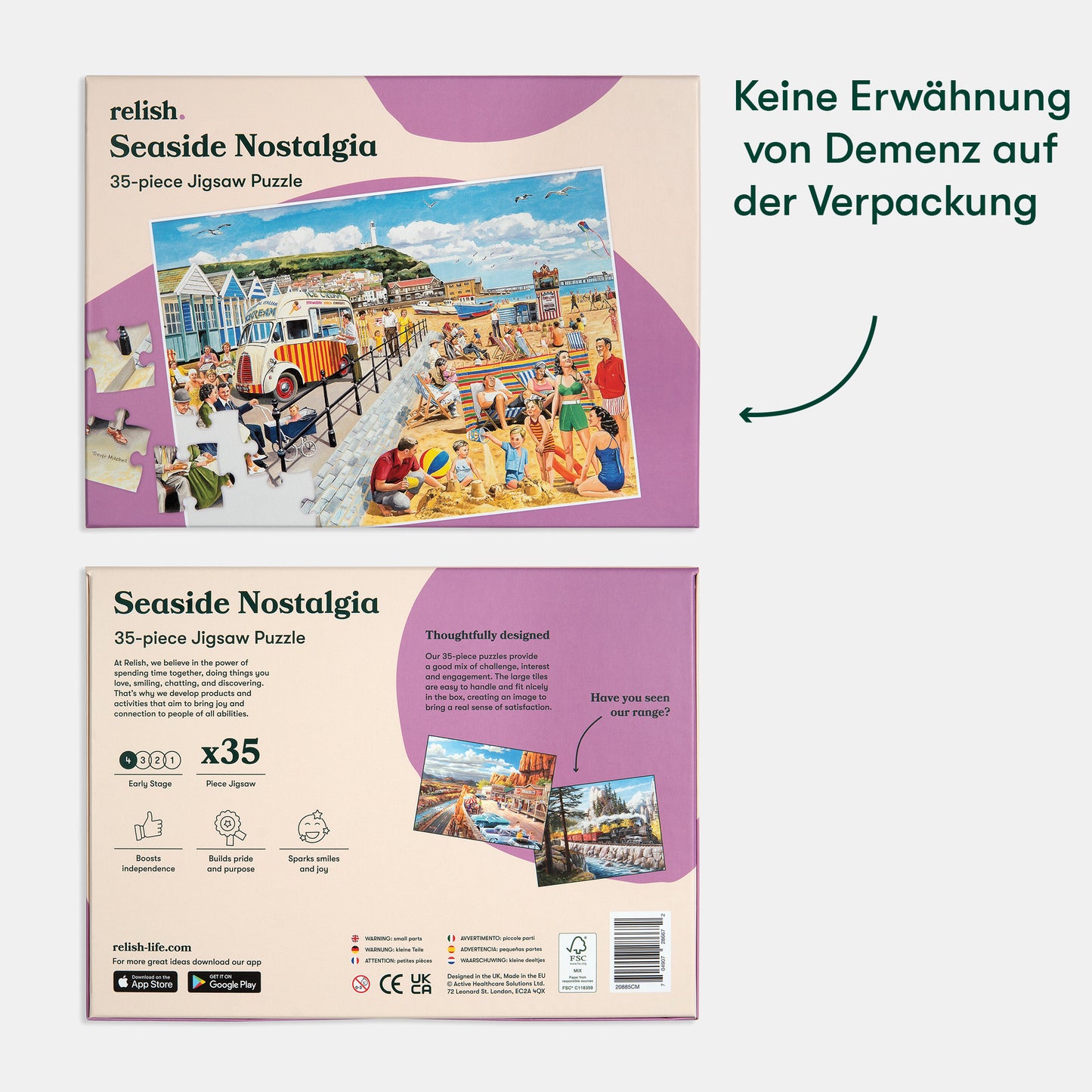 Puzzle box for dementia care homes, featuring a seaside scene. Ideal for elderly activities, fostering joy and engagement.|market_de