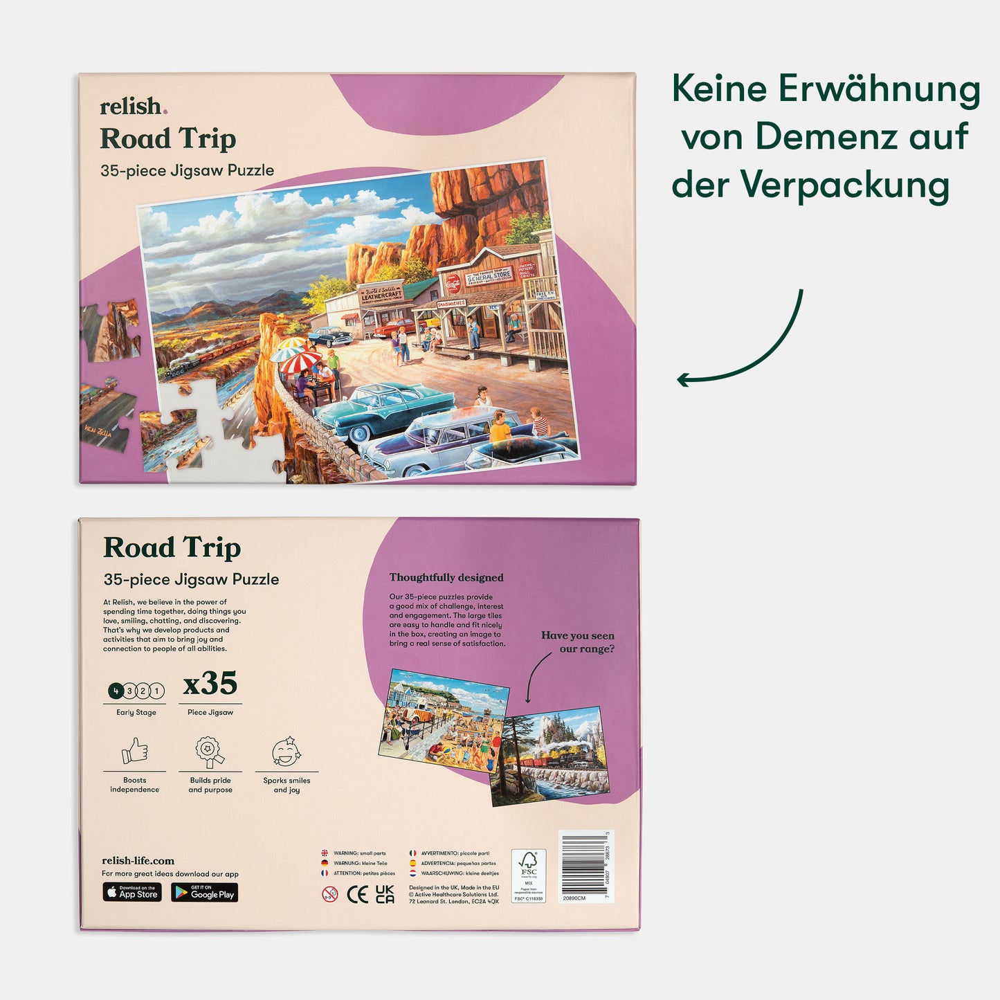 Puzzle box with a colorful road trip scene, ideal for dementia activities, care homes, and Alzheimer's gifts.|market_de