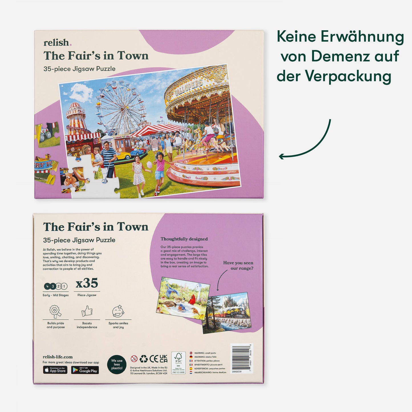 Jigsaw puzzle box for dementia activities, featuring a fair scene, ideal for care home residents and elderly engagement.|market_de