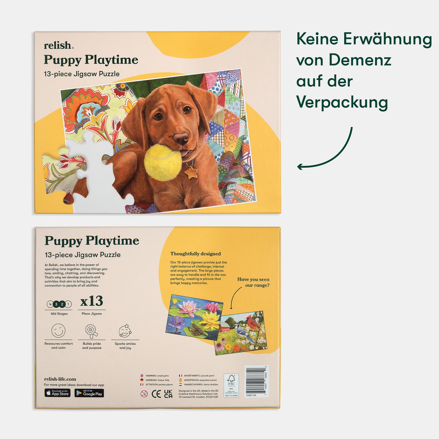 Puzzle box for dementia patients, featuring a dog image. Ideal for care home activities, promoting engagement and joy.|market_de