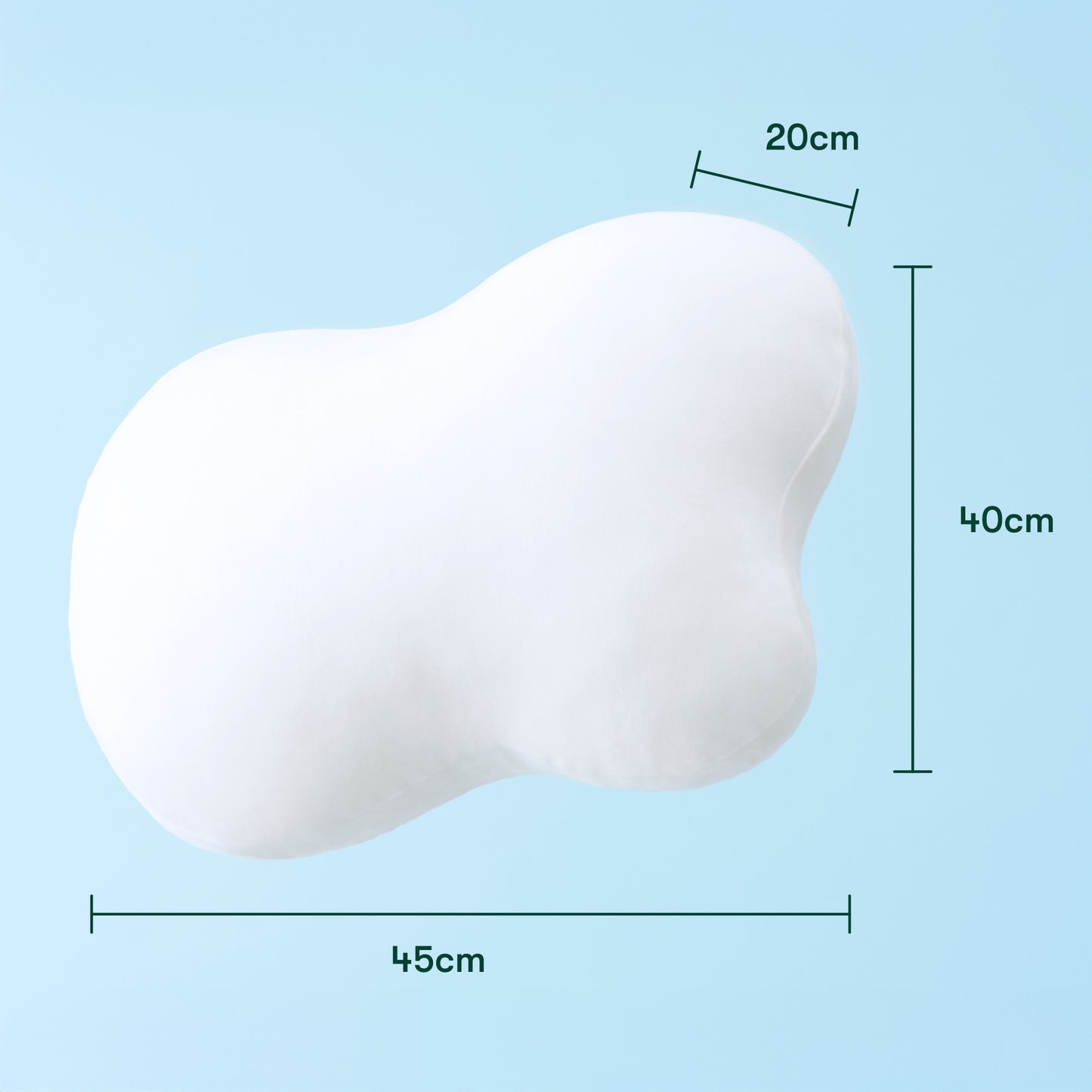 Fufuly calming cushion on blue background. Product size is: height - 40cm, width - 45cm, depth - 20cm