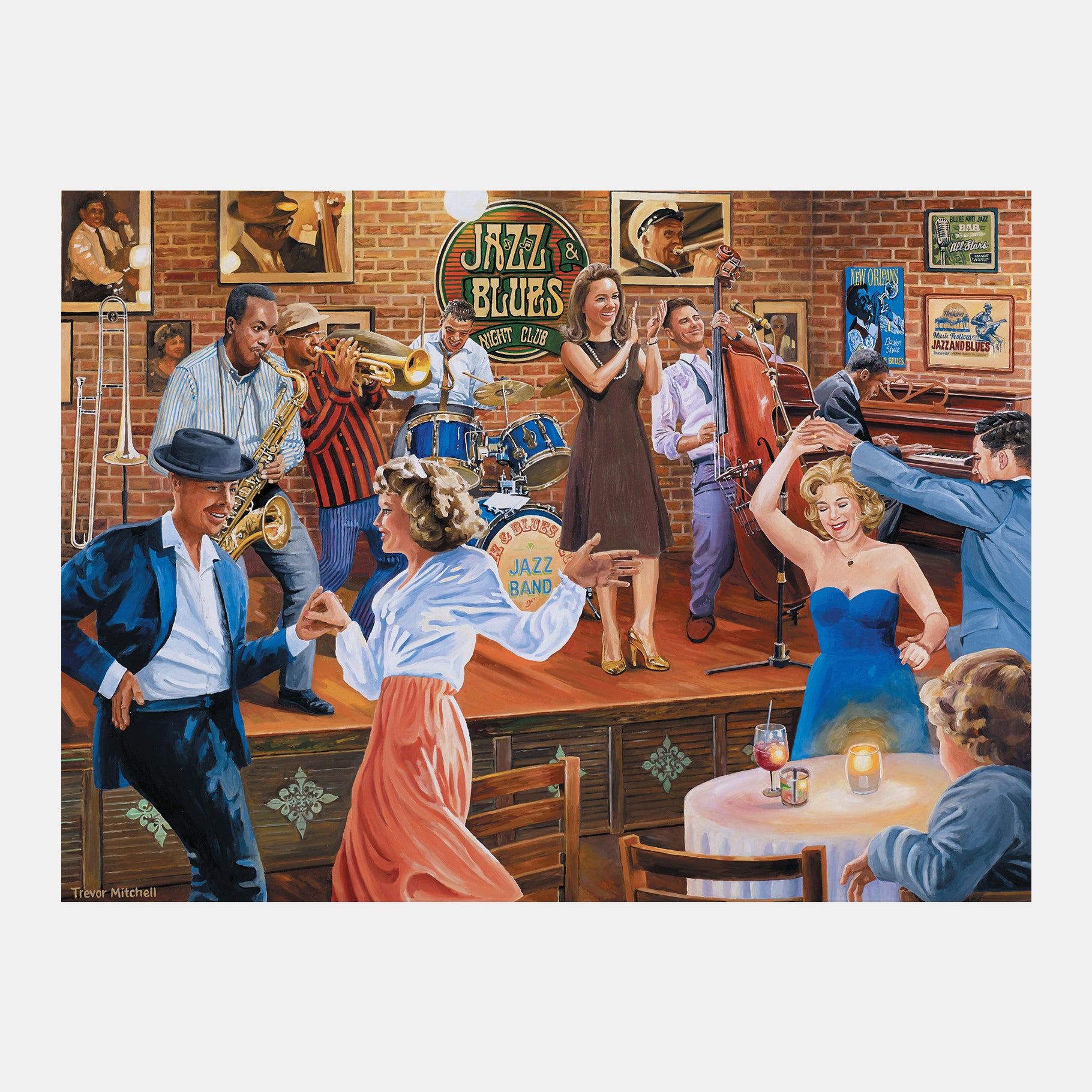 Lively jazz scene with dancing, ideal for dementia activities, Alzheimer's gifts, and care home activities for the elderly.