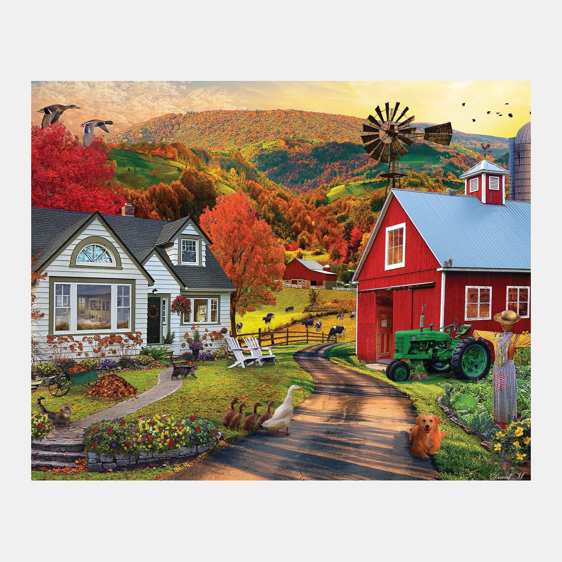 A vibrant farm scene puzzle, ideal for dementia activities, enhancing engagement and joy for elderly care home residents.