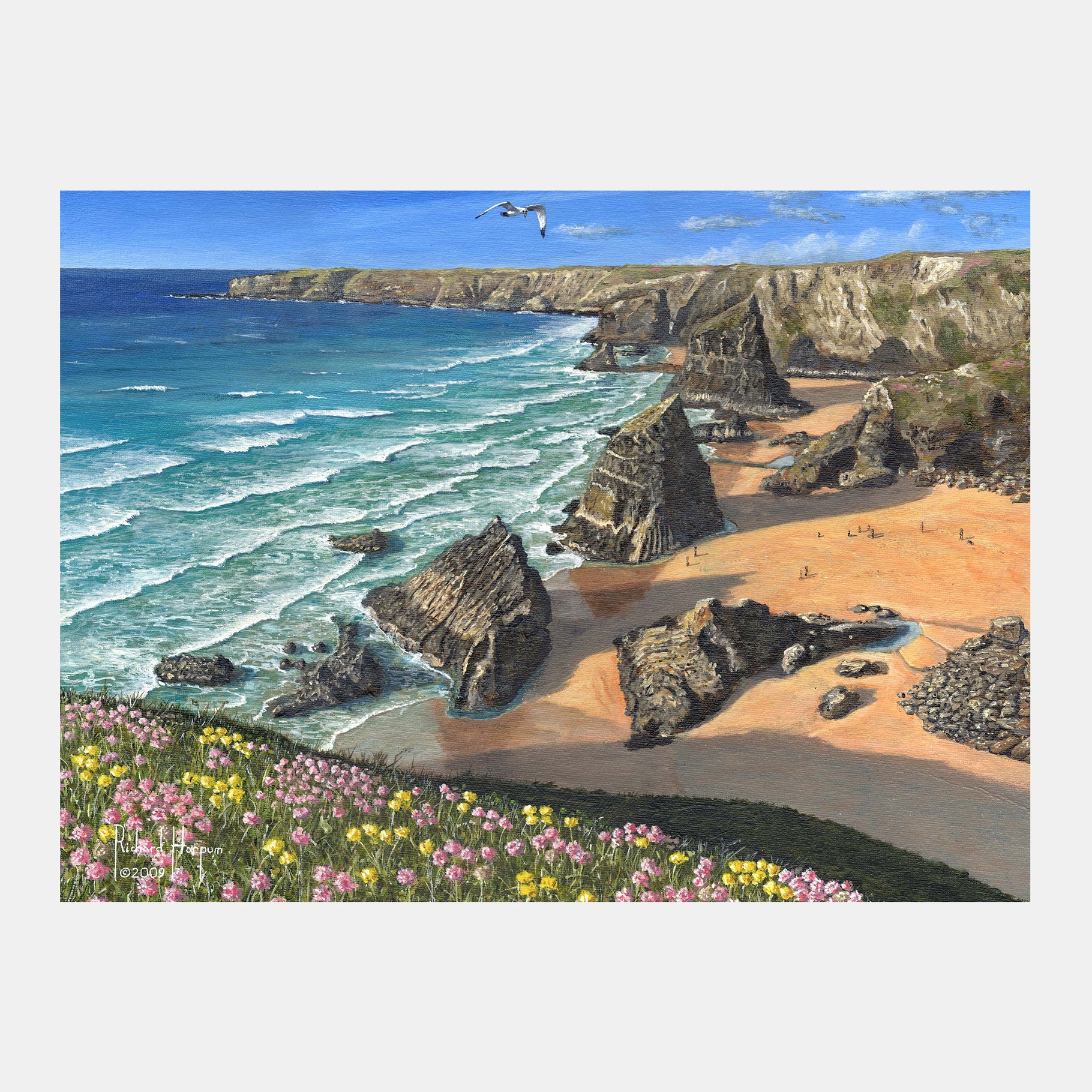 A scenic beach painting, ideal for dementia activities, evokes calm and joy, perfect for care home arts and crafts sessions.