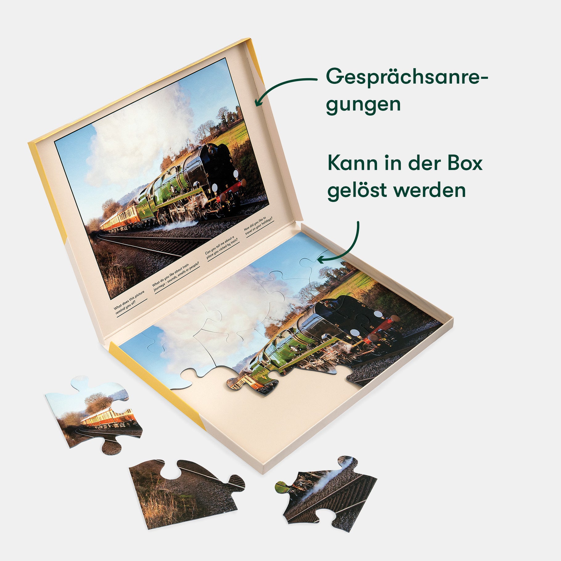 Train puzzle for dementia patients, ideal for care home activities, fostering engagement and joy for people with dementia.