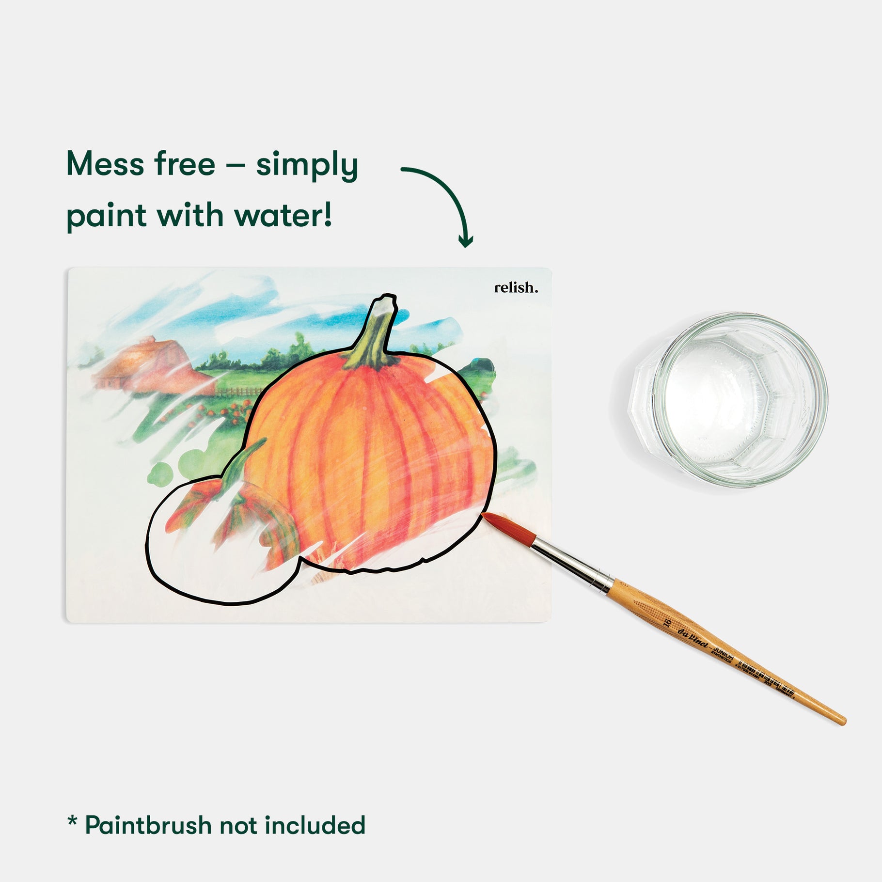 Paint-by-water activity card featuring a pumpkin, ideal for those with dementia.