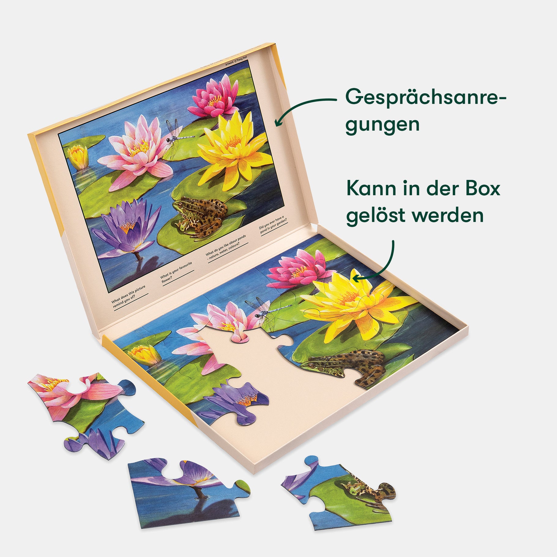 Puzzle with colorful water lilies, ideal for dementia activities, care home activities, and gifts for people living with dementia.