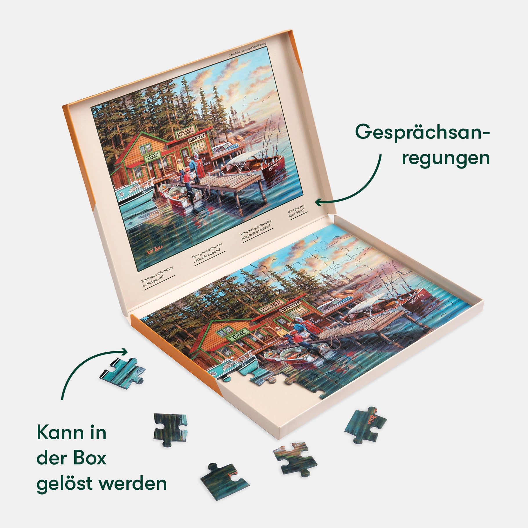 Puzzle for people living with dementia, featuring a serene lakeside scene, ideal for care home activities and gifts for the elderly.