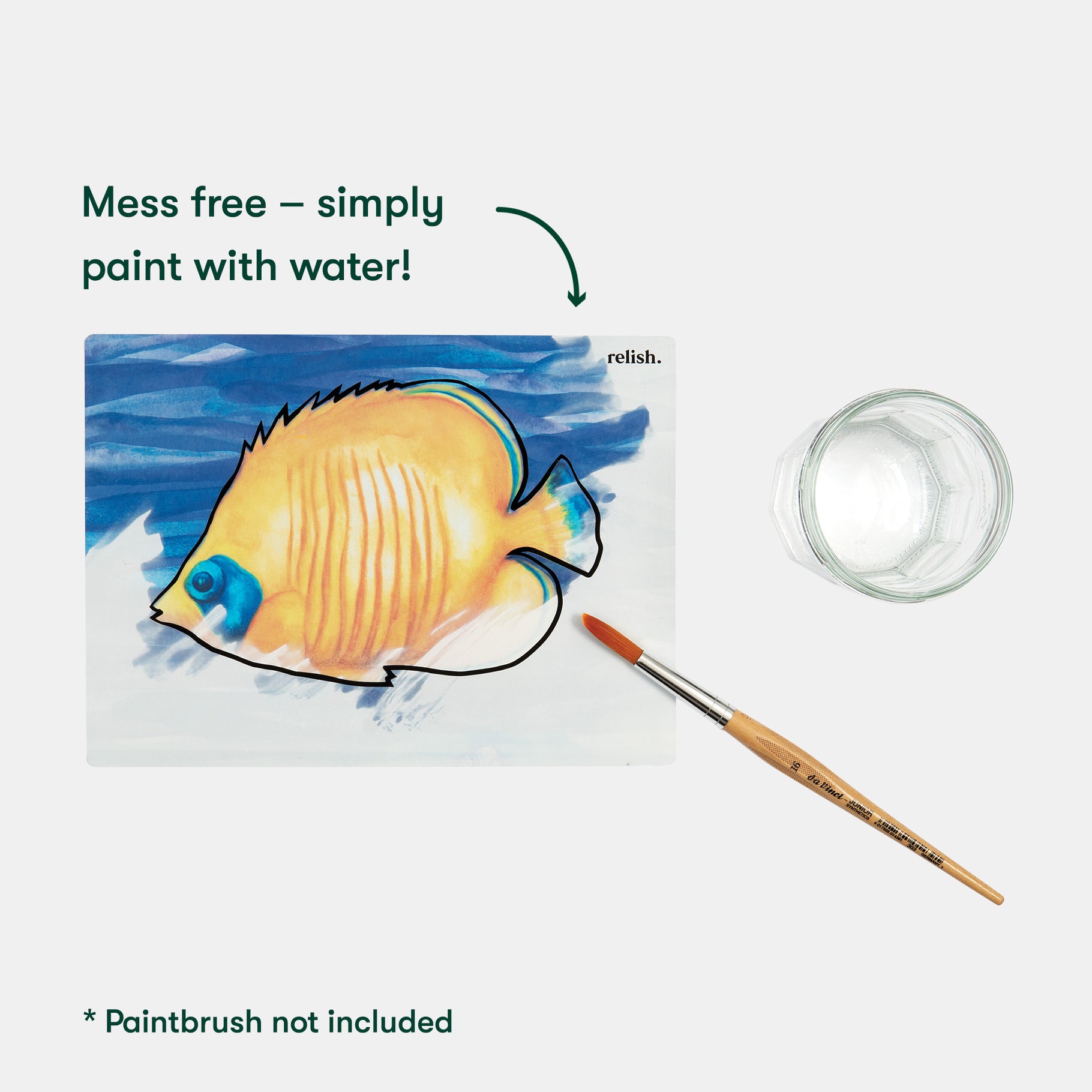 Water-activated fish painting with jar; ideal for Alzheimer's art activities.