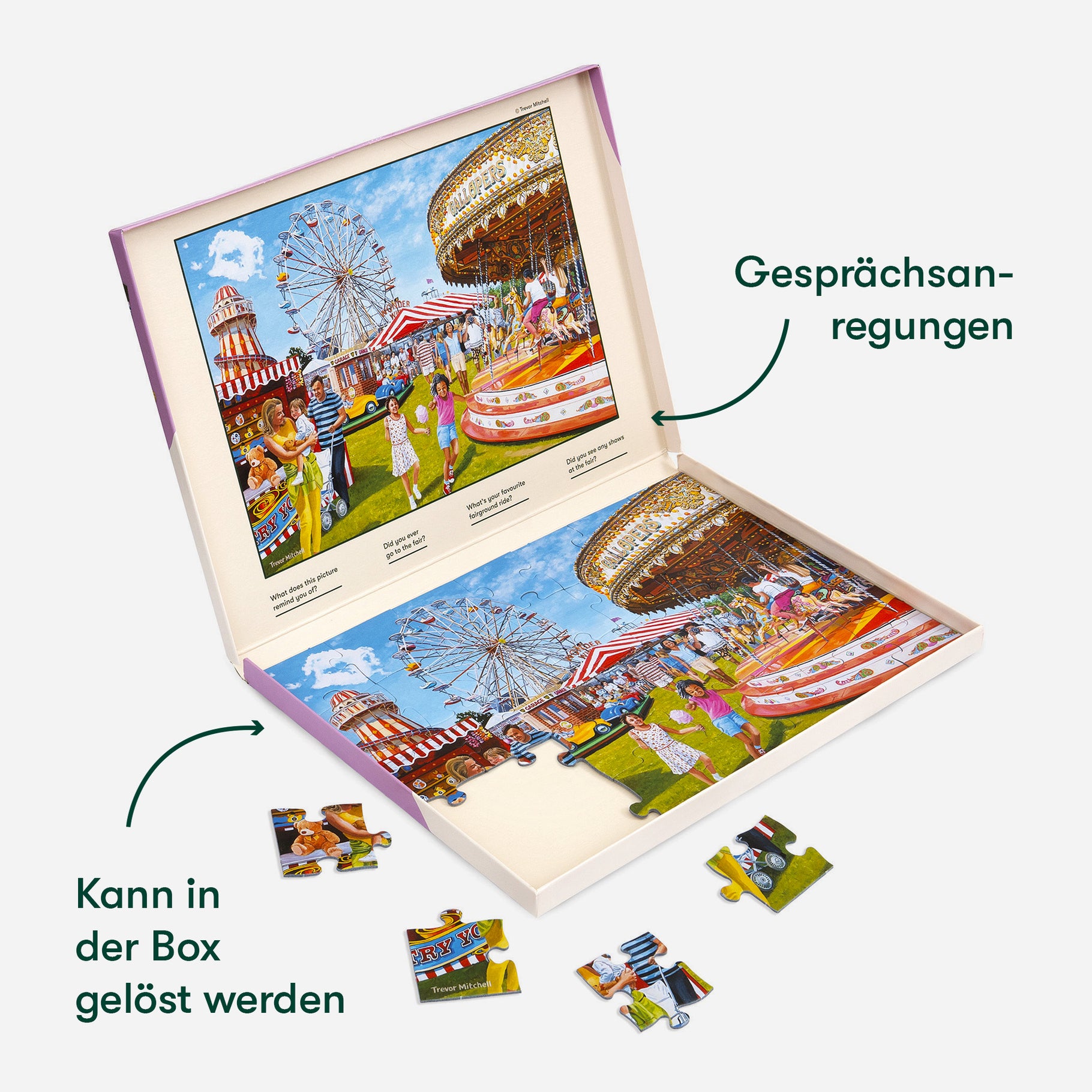 Puzzle for people living with dementia features a vibrant fairground scene, ideal for care home activities and gifts for the elderly.