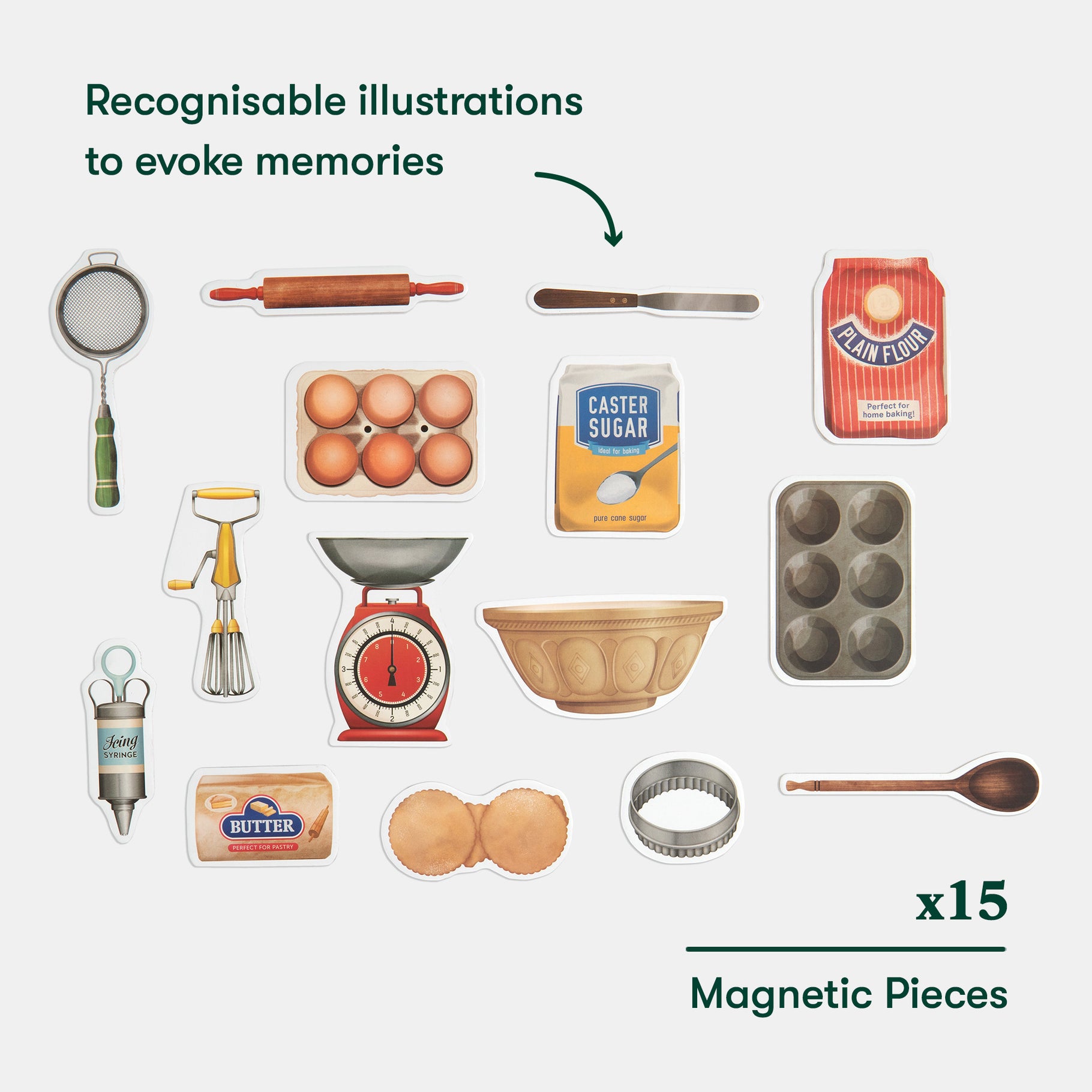 Magnetic kitchen-themed pieces for dementia activities, evoking memories and aiding care home residents' engagement and joy.