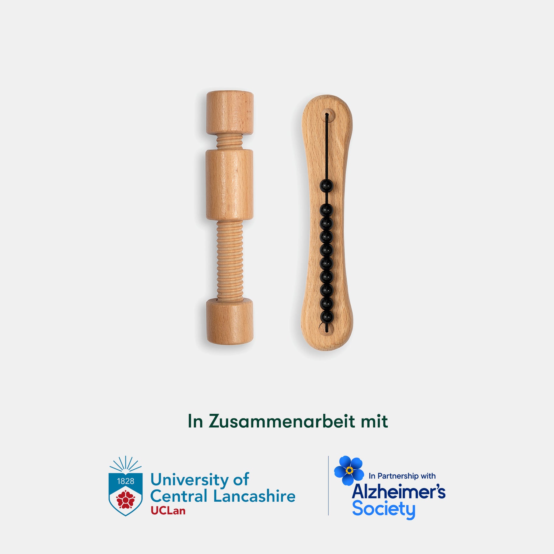 Wooden sensory toys for dementia patients, ideal for care home activities, enhancing engagement and calm for the elderly.