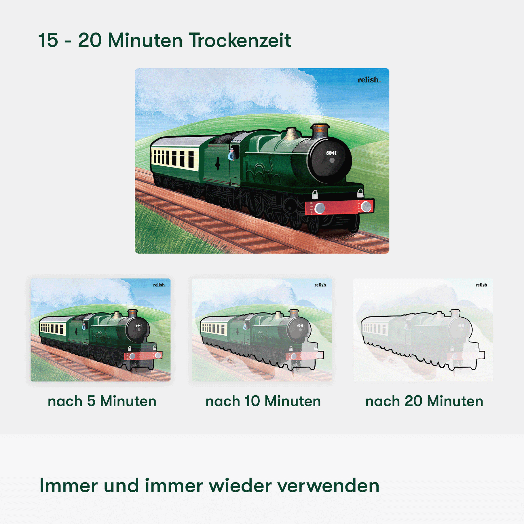 Aqua painting train scene for dementia activities, ideal for care homes, promoting engagement and calm for elderly residents.