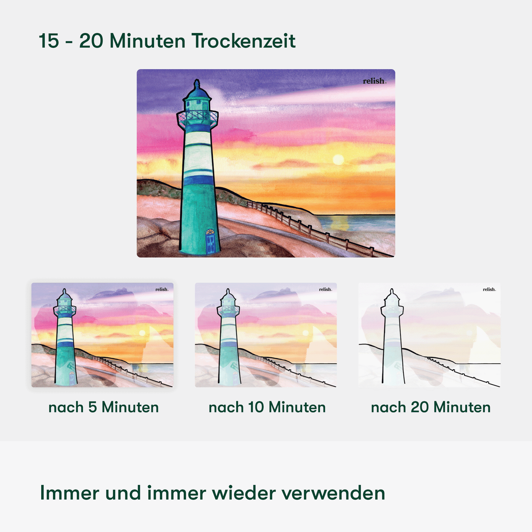 Aqua painting for dementia shows a lighthouse scene, ideal for care home activities and gifts for people with dementia.