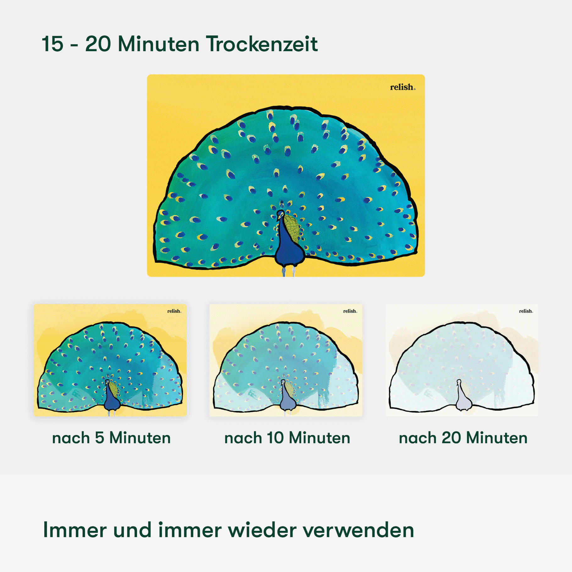 Aqua painting for dementia shows a peacock drying over time, ideal for care home activities and gifts for dementia patients.