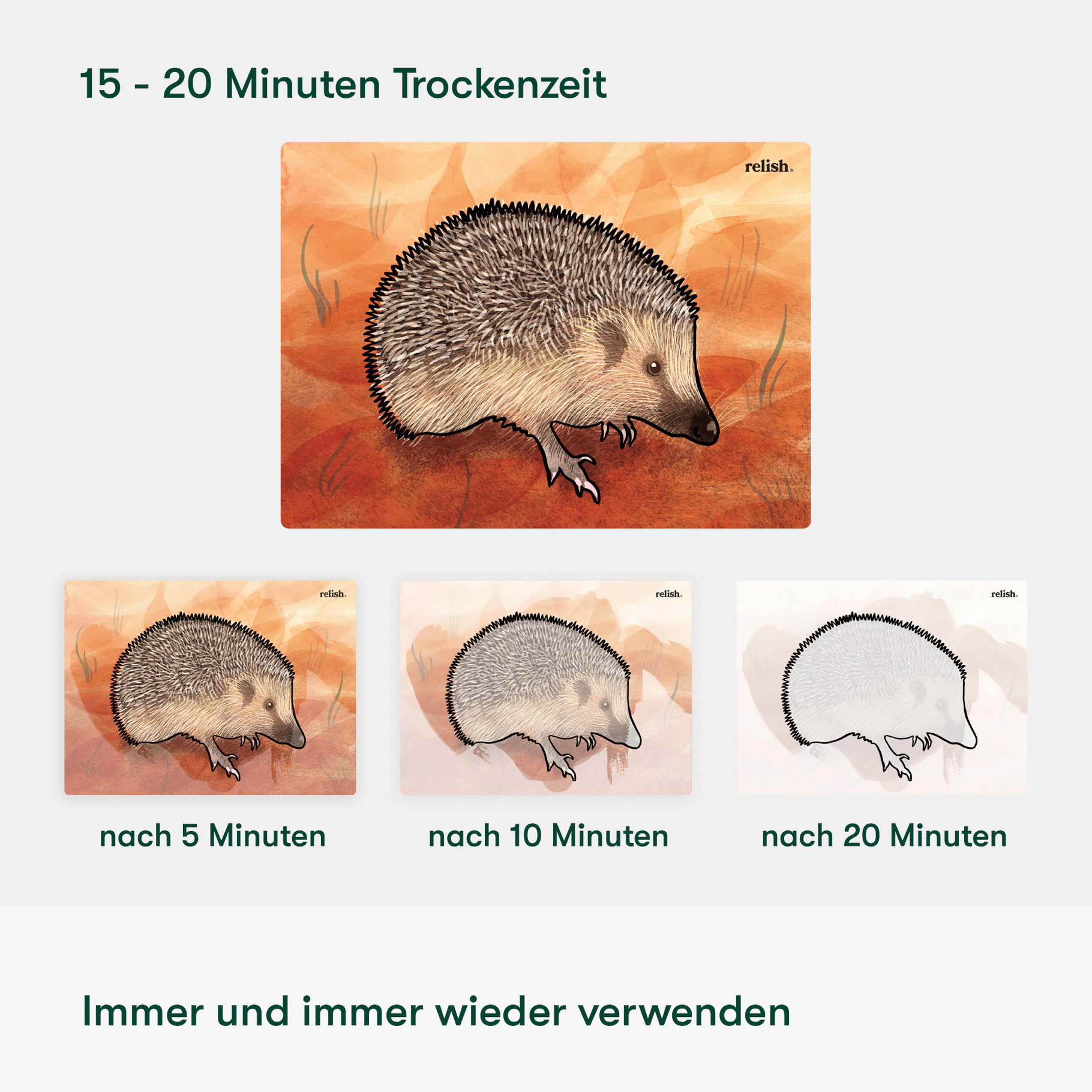 Aqua painting for dementia shows a hedgehog drying over time, ideal for care home activities and gifts for dementia patients.