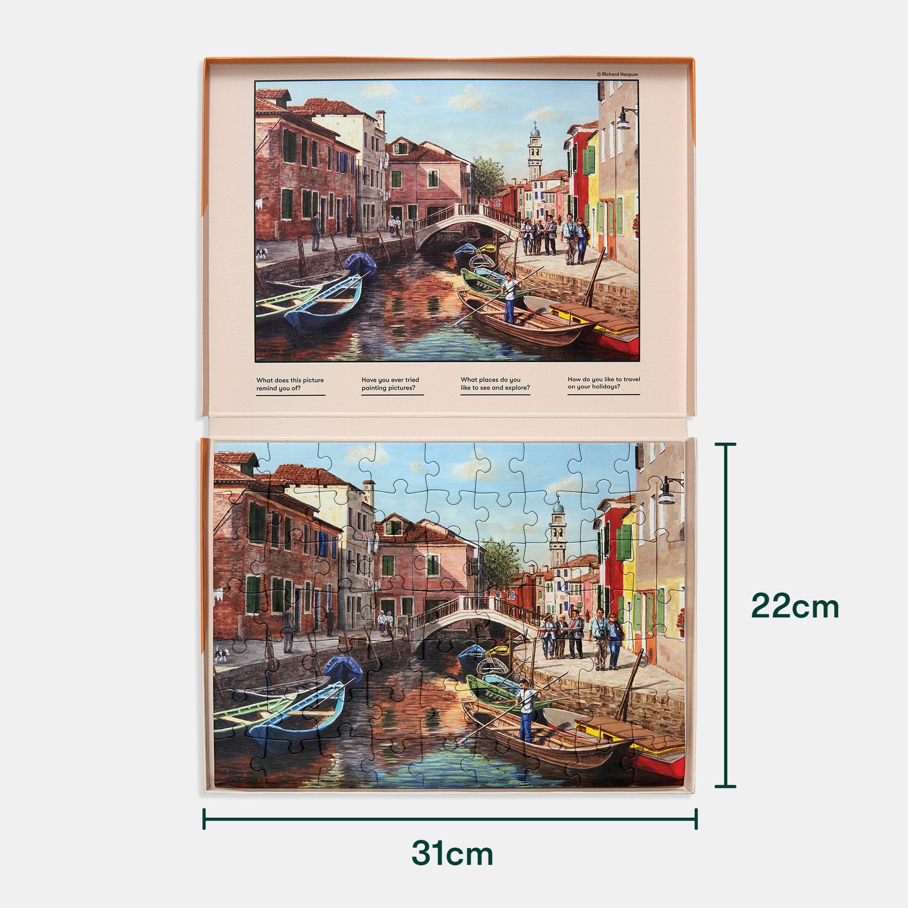 Puzzle for dementia patients featuring a colorful canal scene, ideal for care home activities and gifts for people with dementia.