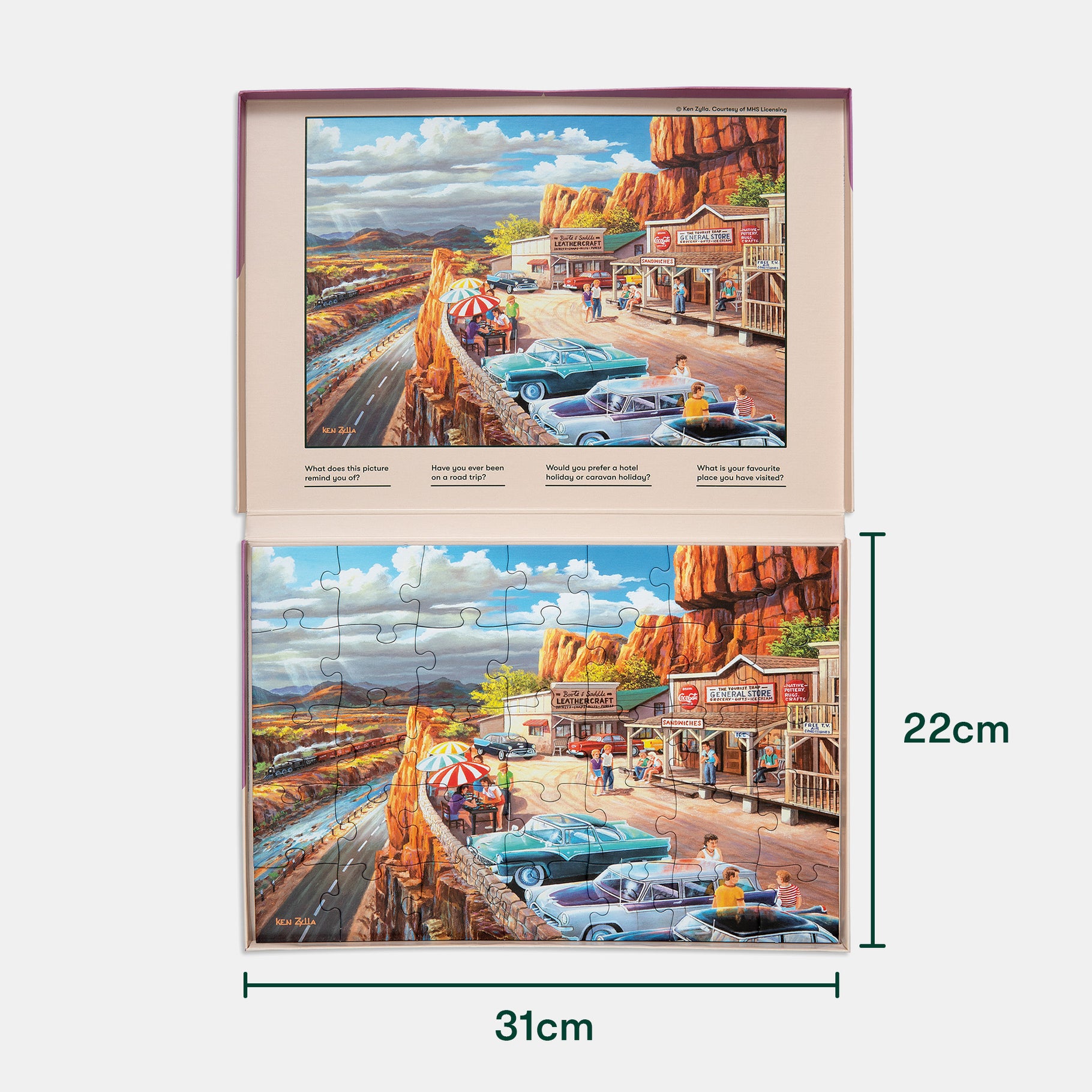 Puzzle with vintage road trip scene, ideal for dementia activities, care home activities, and gifts for dementia patients.