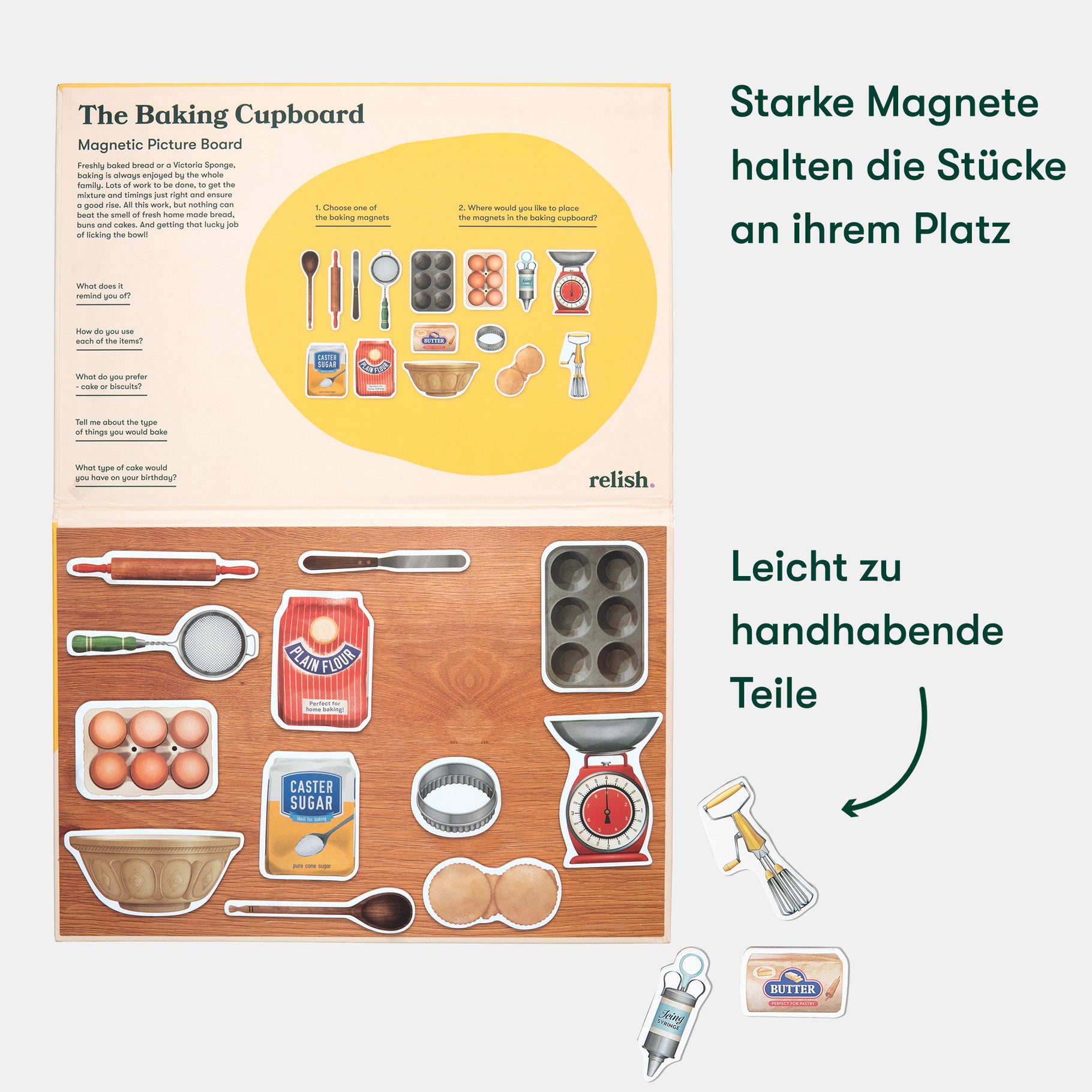 Magnetic baking board for dementia activities, featuring kitchen items. Ideal for care homes and Alzheimer's gifts.