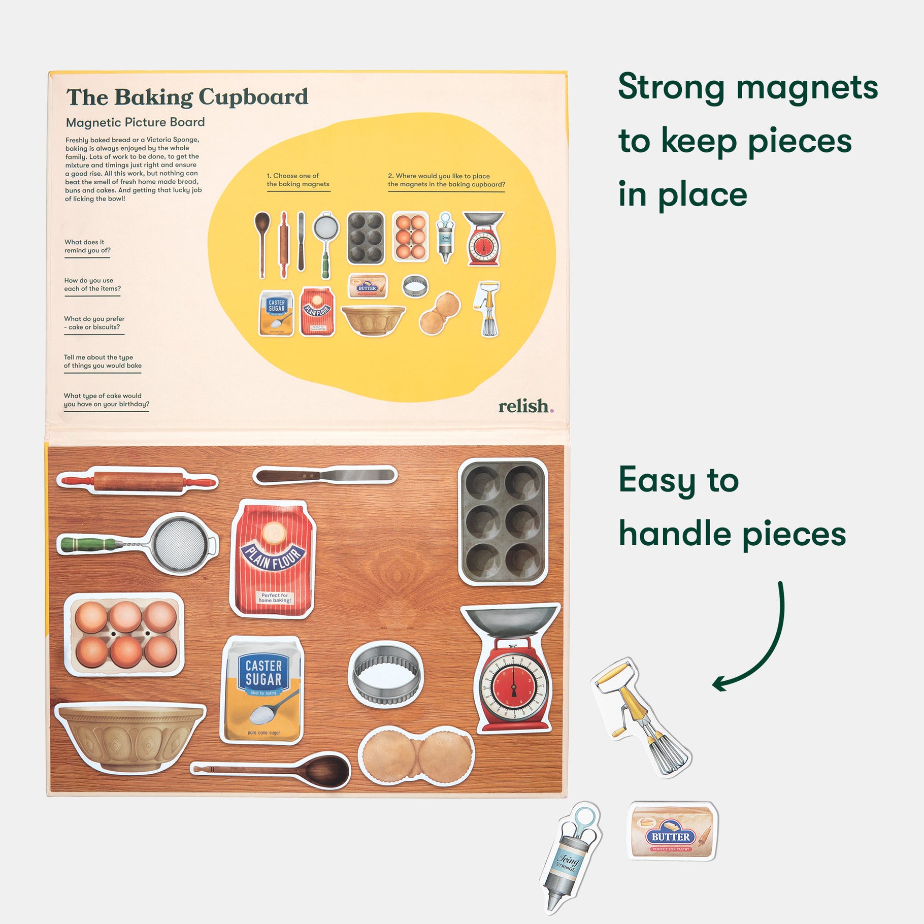 Magnetic baking board for people living with dementia, featuring easy-to-handle pieces. Ideal for care home activities and engagement.