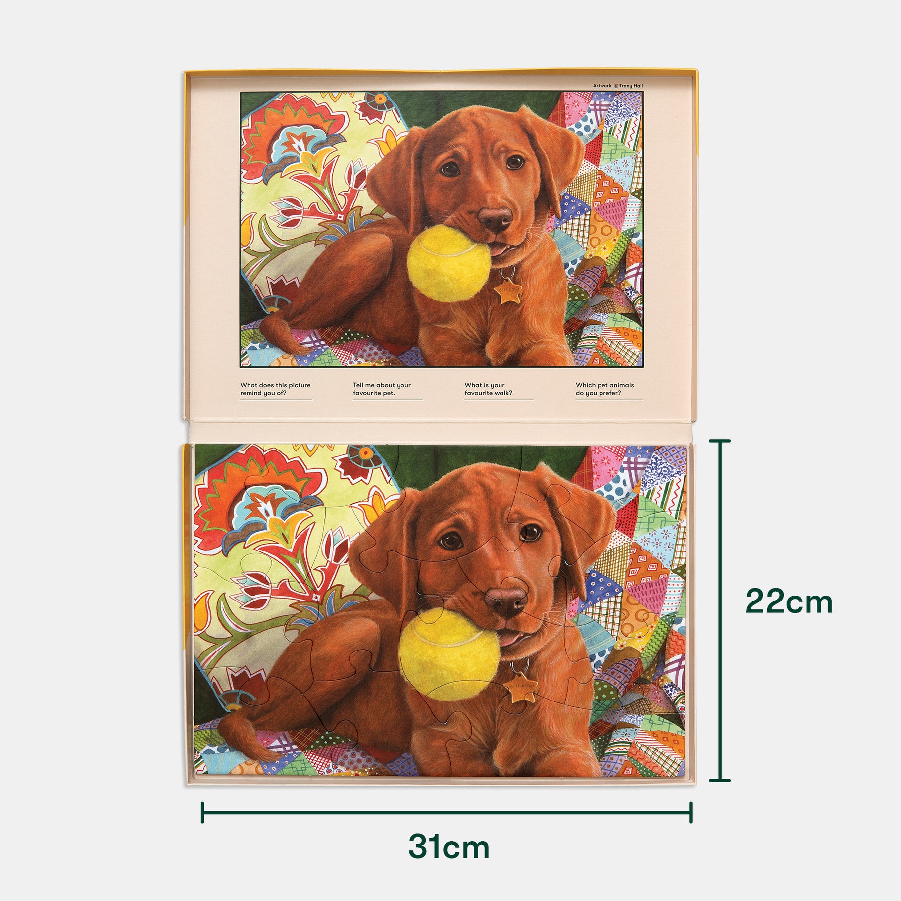 Puzzle featuring a dog with a ball, ideal for dementia activities, care home residents, and gifts for elderly with dementia.