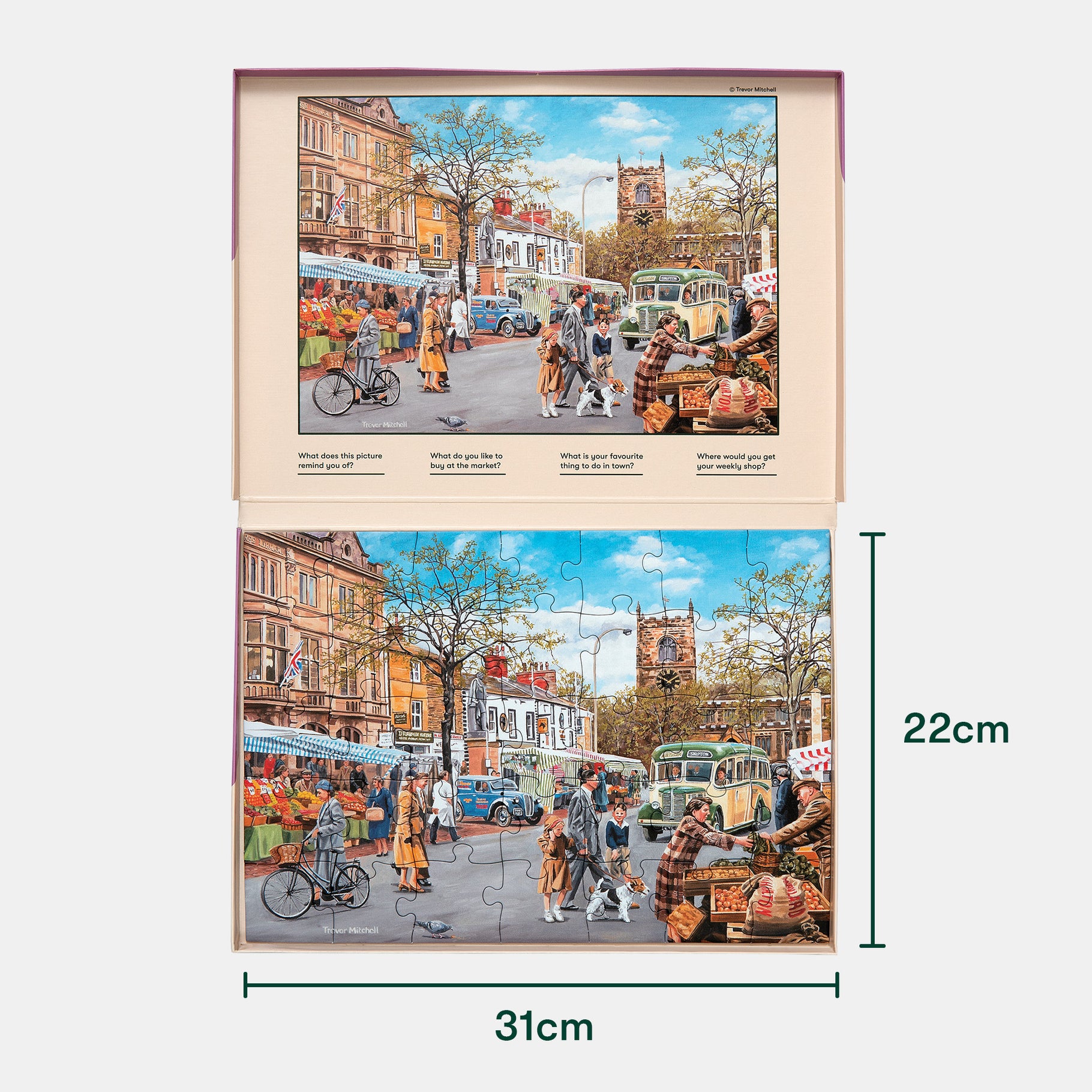 Puzzle depicting a vibrant market scene, ideal for dementia activities, care home residents, and elderly engagement.
