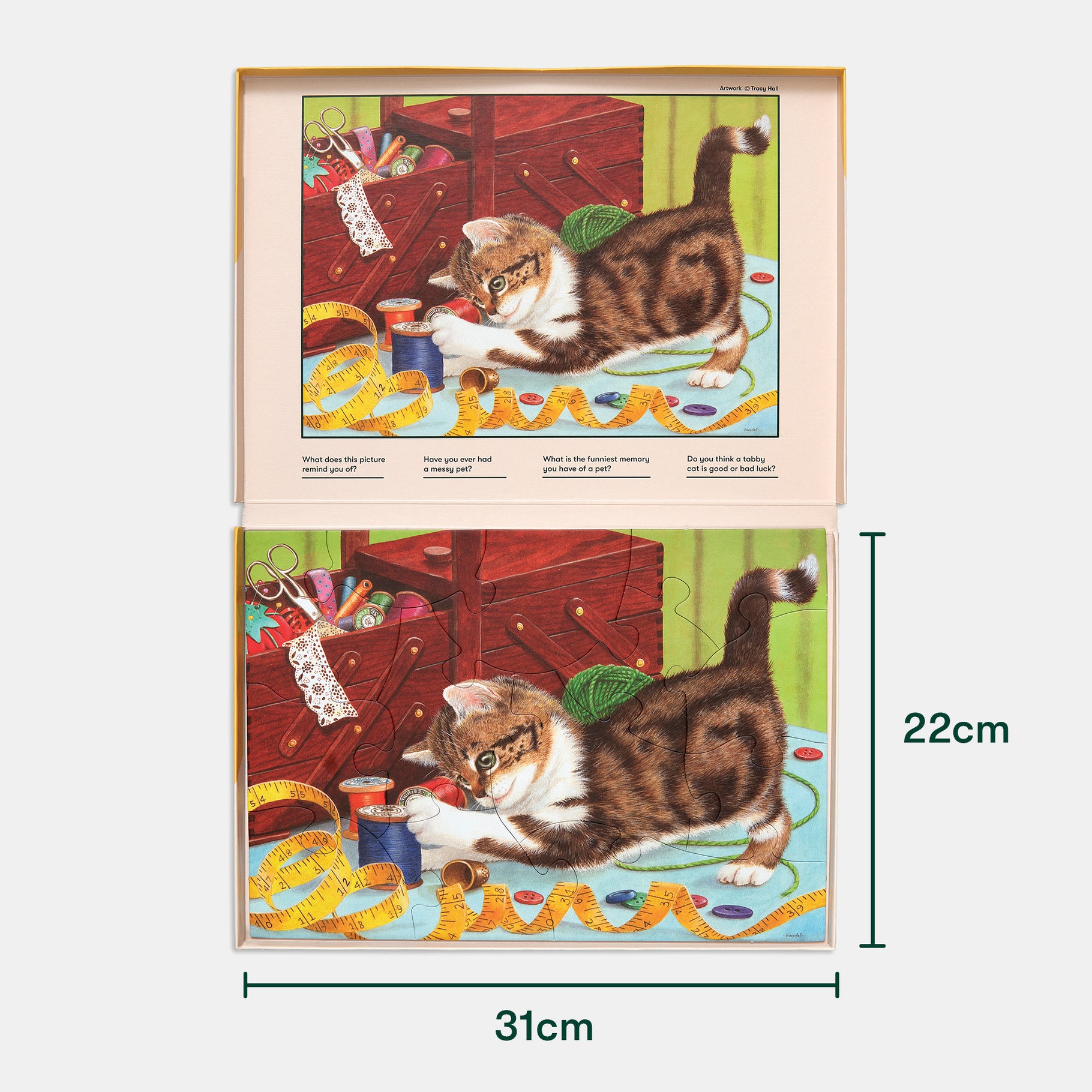 Puzzle with playful kitten, ideal for dementia activities in care homes, promoting engagement and joy for elderly residents.