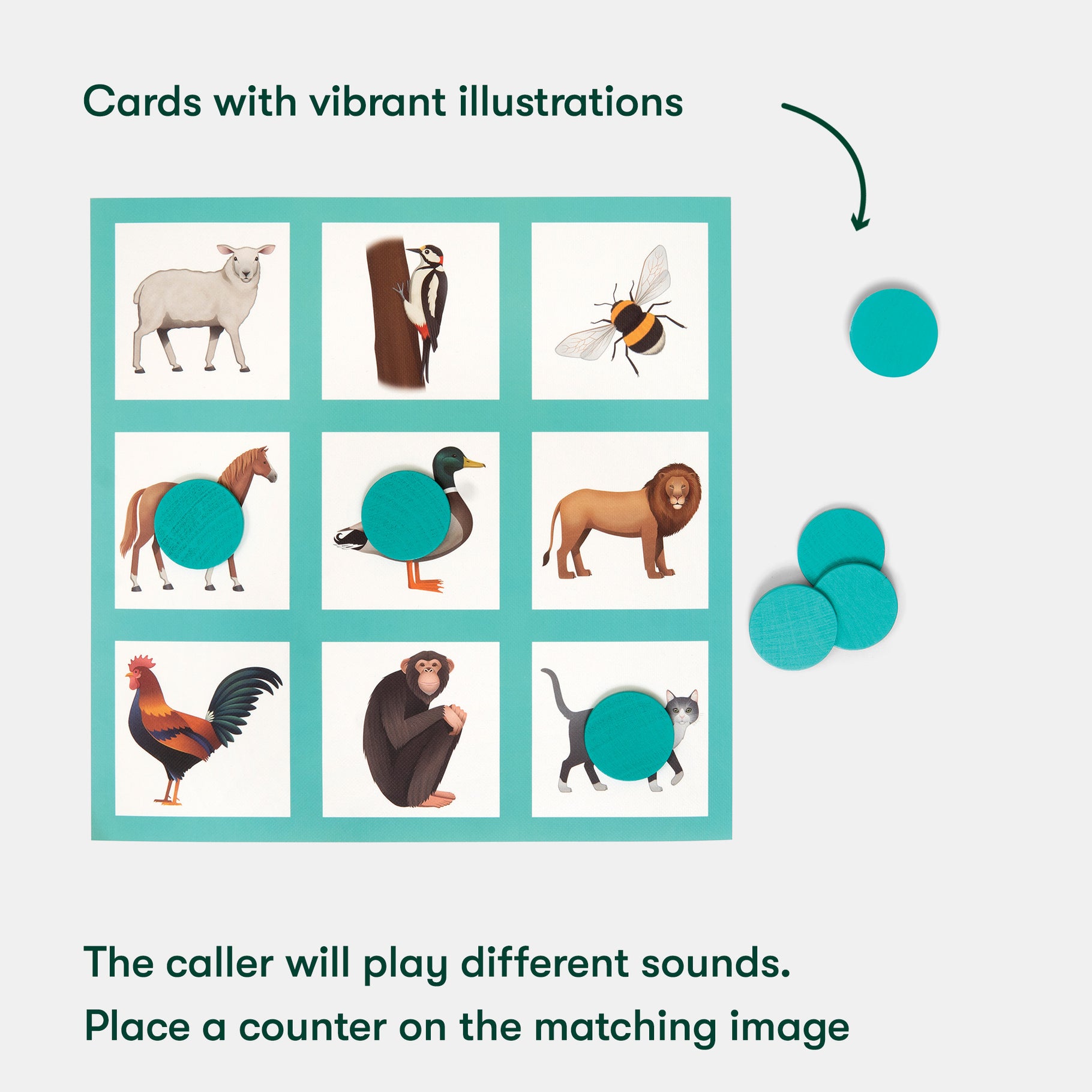 Animal-themed board game for people living with dementia, enhancing care home activities and engagement with vibrant illustrations.