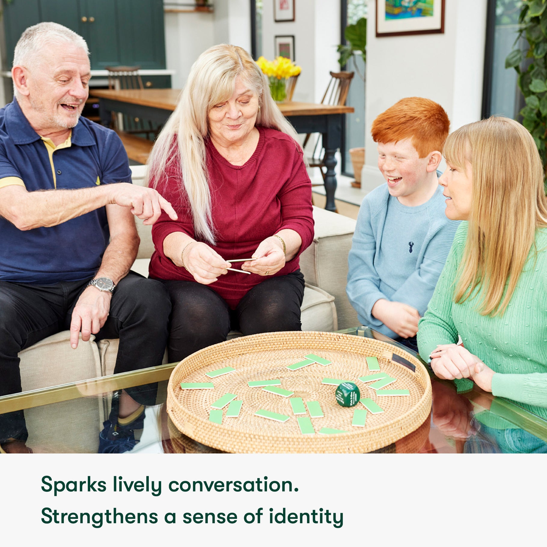 Family enjoys board games for dementia patients, fostering connection and joy, ideal activities for care homes and elderly.