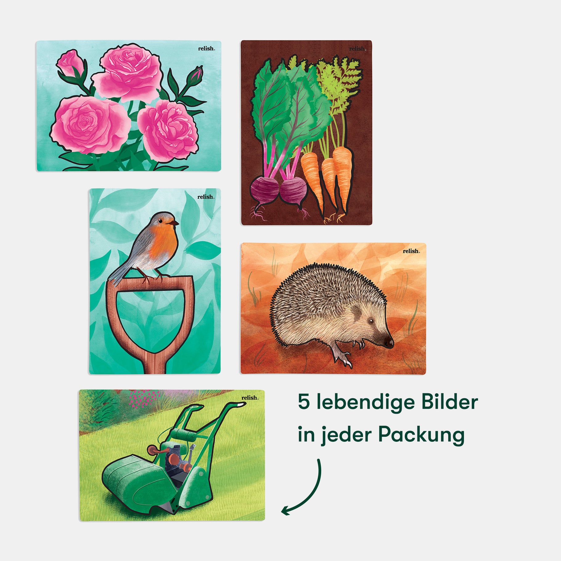 Five vibrant illustrations for dementia activities, featuring nature themes, ideal for care homes and elderly engagement.