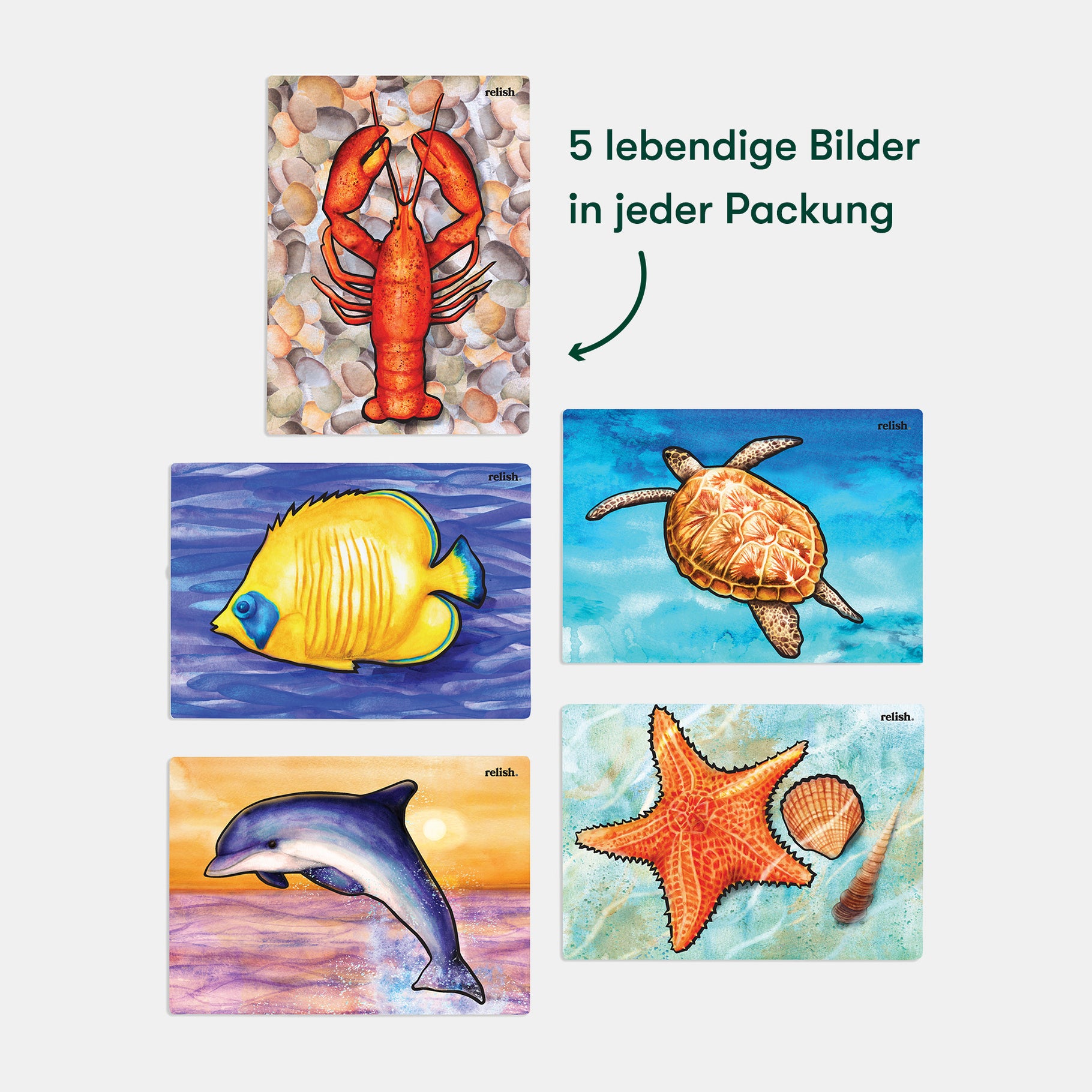 Colorful sea animal paintings for dementia activities, ideal for care homes, enhancing engagement and joy for the elderly.