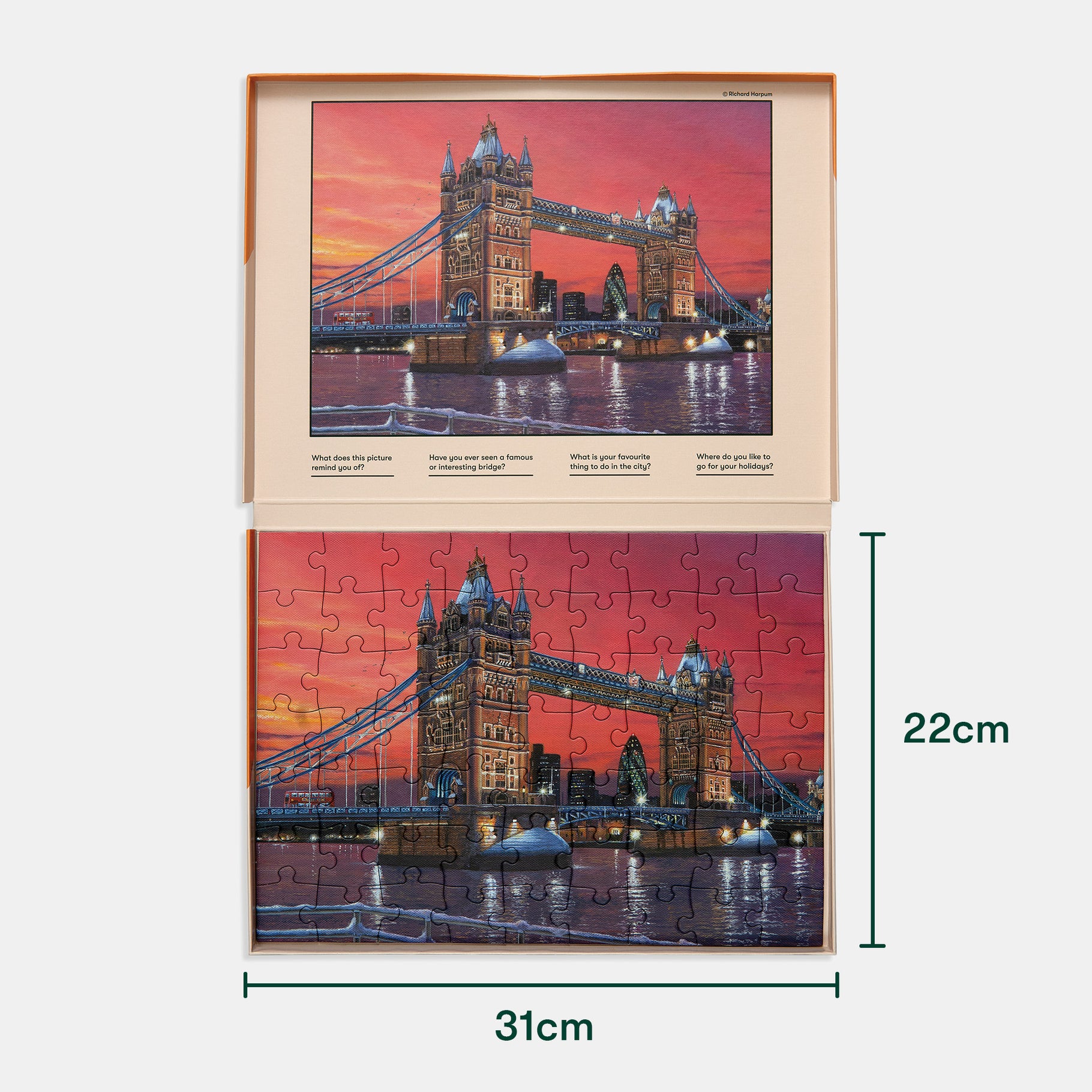 Puzzle of Tower Bridge at sunset, ideal for dementia activities, care home residents, and gifts for people with dementia.