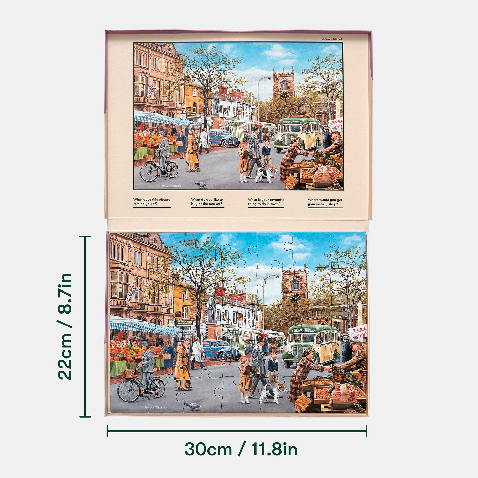 Puzzle depicting a bustling market scene, ideal for dementia activities, gifts for elderly, and care home activities.