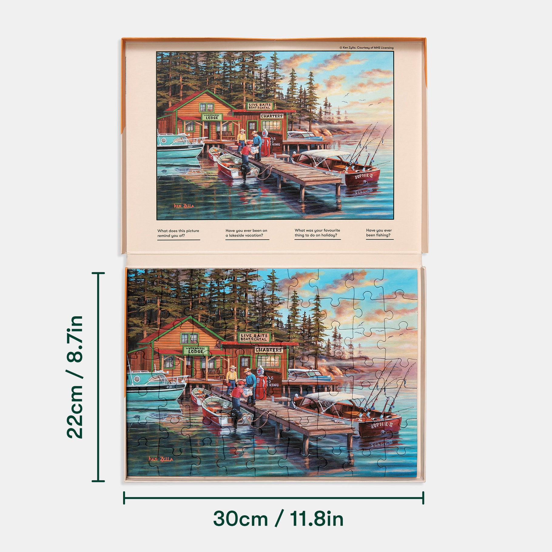 Puzzle depicting a serene lakeside scene, ideal for dementia activities and gifts for elderly, enhancing engagement and joy.