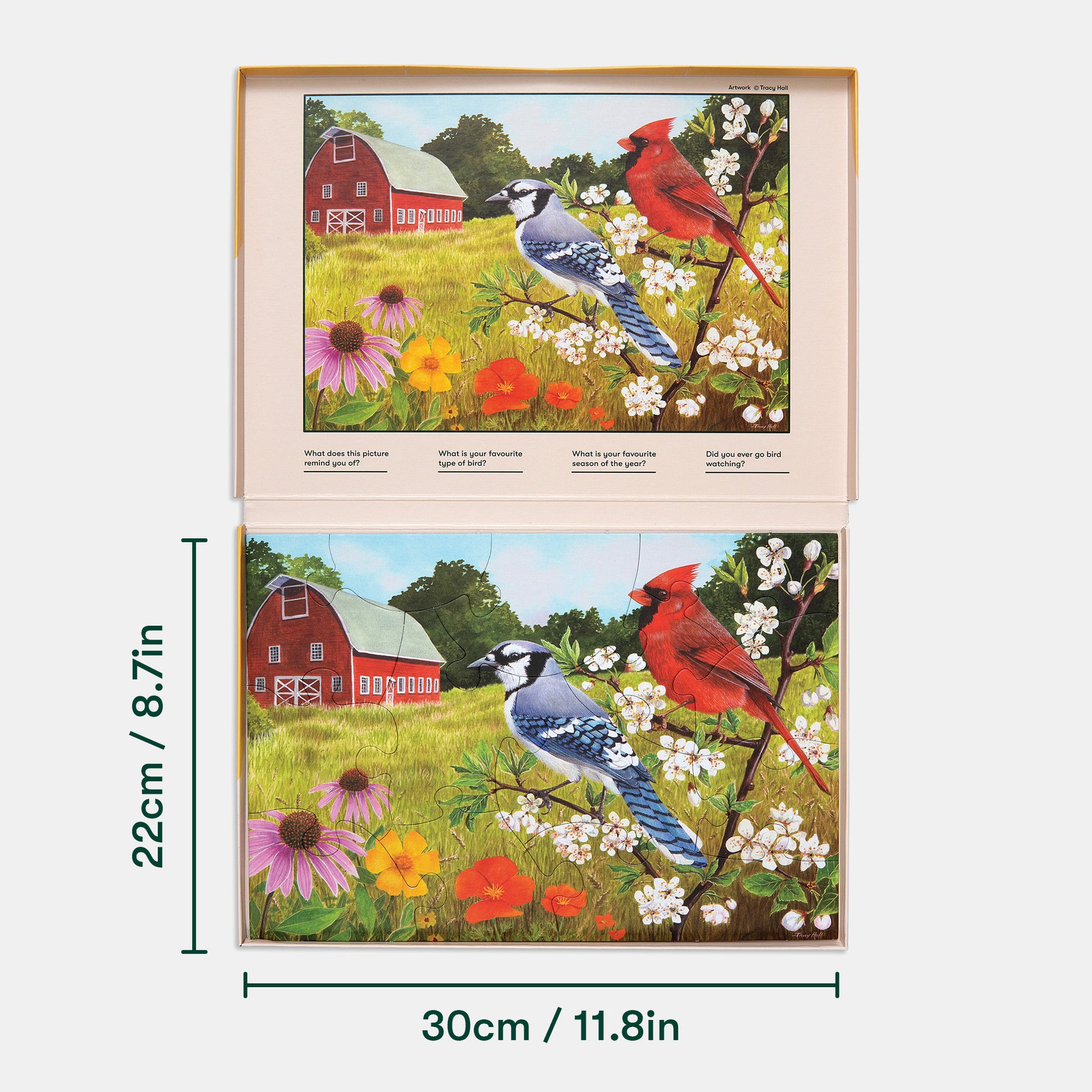 Jigsaw puzzle for people living with dementia featuring birds and flowers, ideal for care home activities and gifts for the elderly.