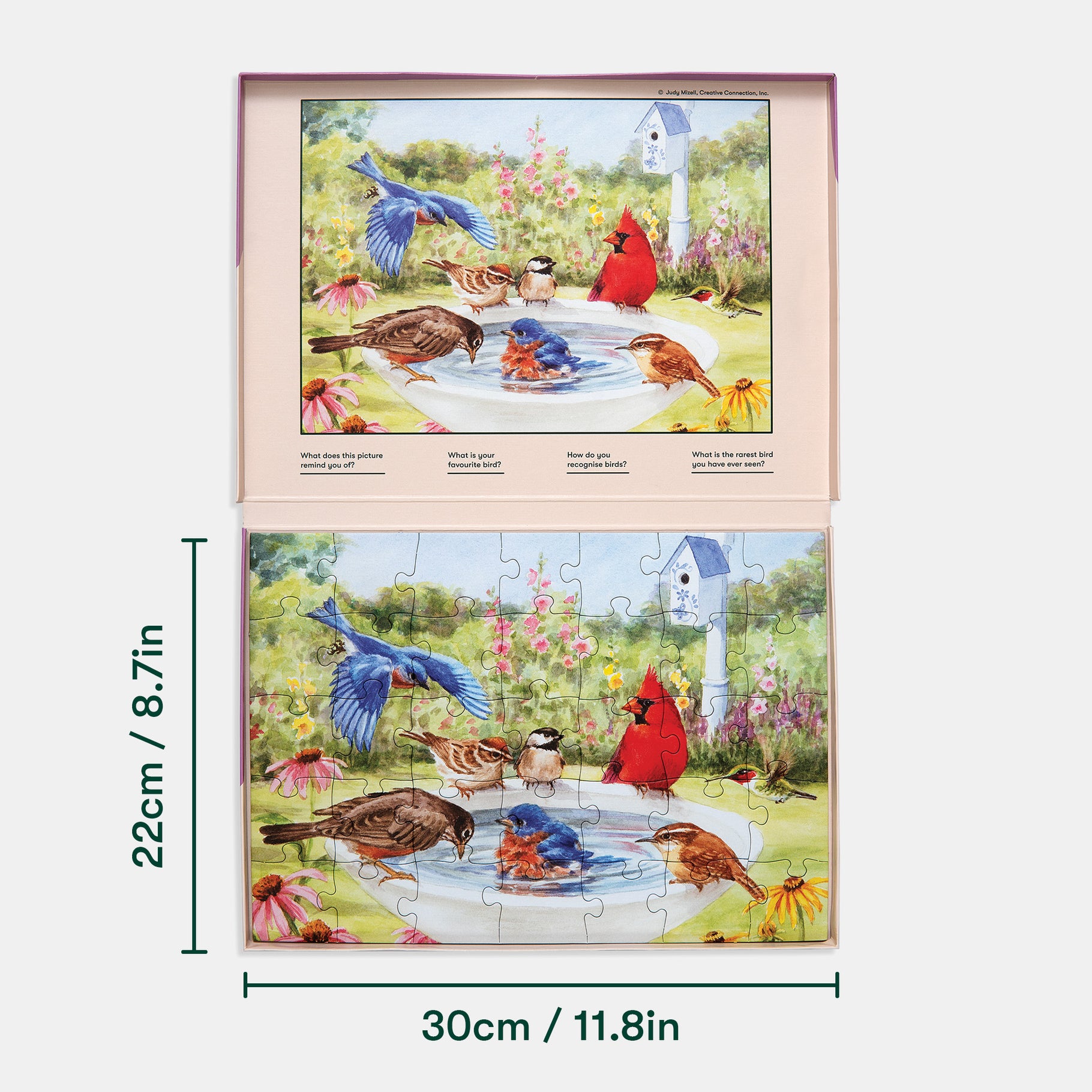 Bird-themed puzzle for people living with dementia, ideal for care home activities, enhancing engagement and cognitive function.