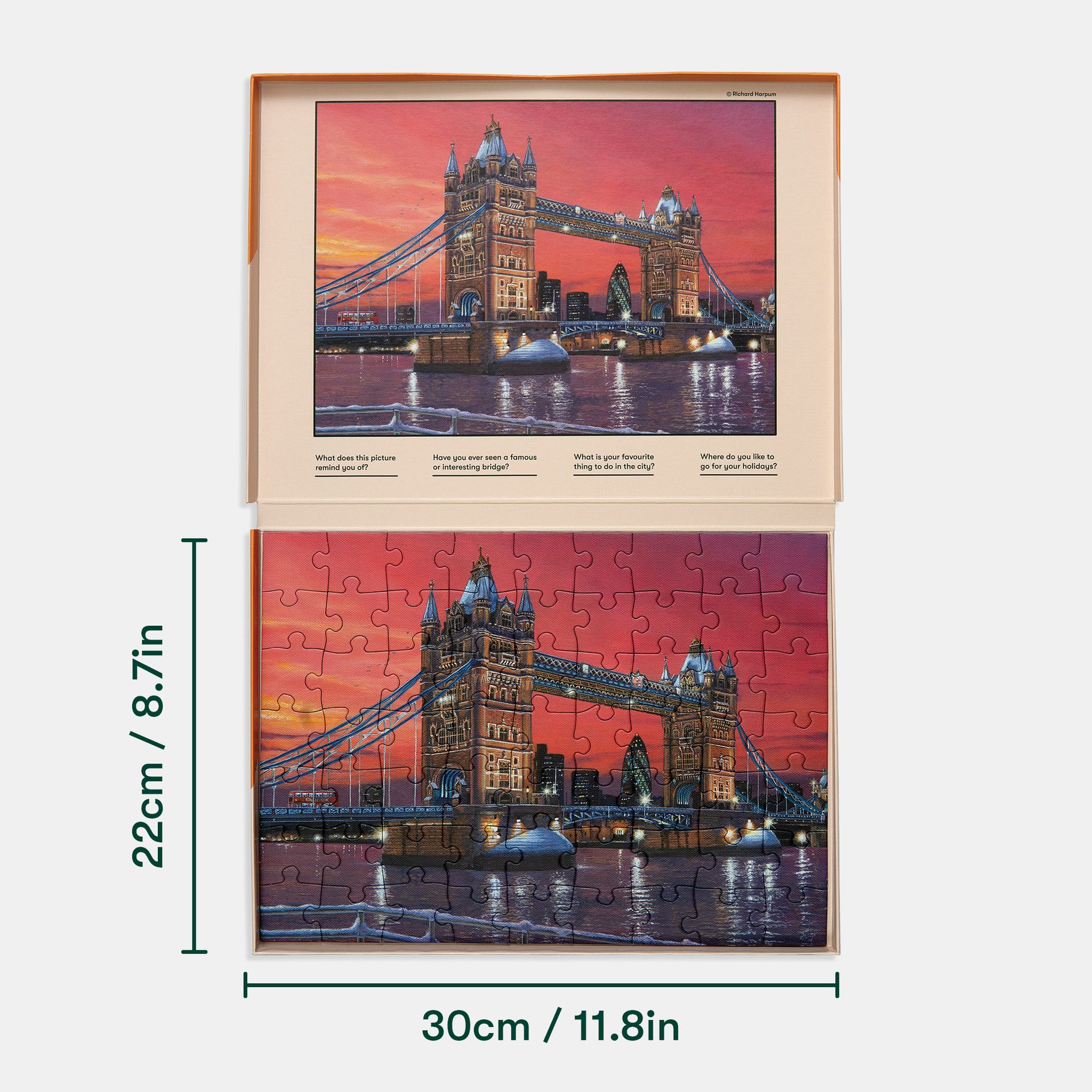 Puzzle of Tower Bridge at sunset, ideal for dementia activities, care home activities, and gifts for dementia patients.