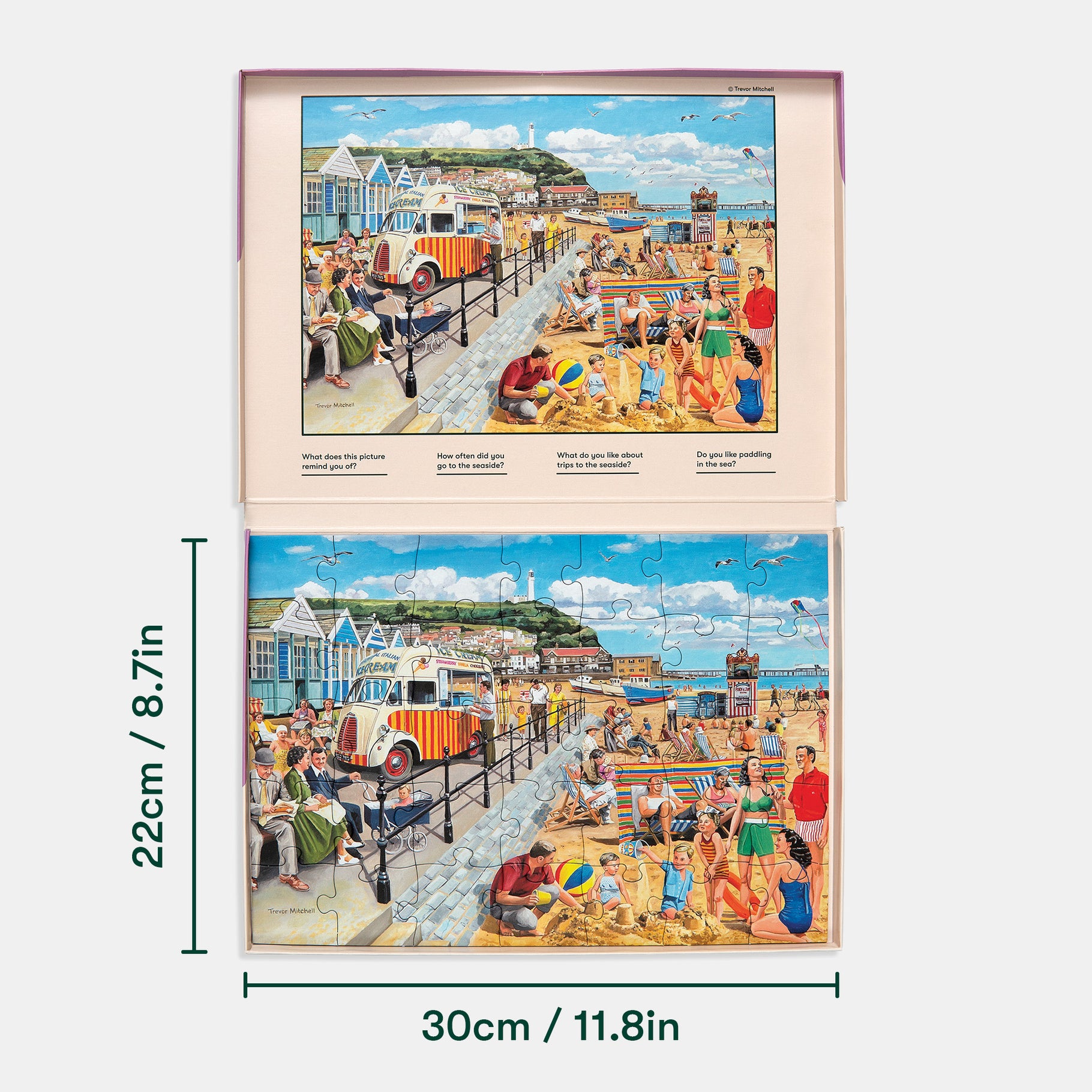 Puzzle depicting a lively beach scene, ideal for dementia activities, care home residents, and elderly engagement.