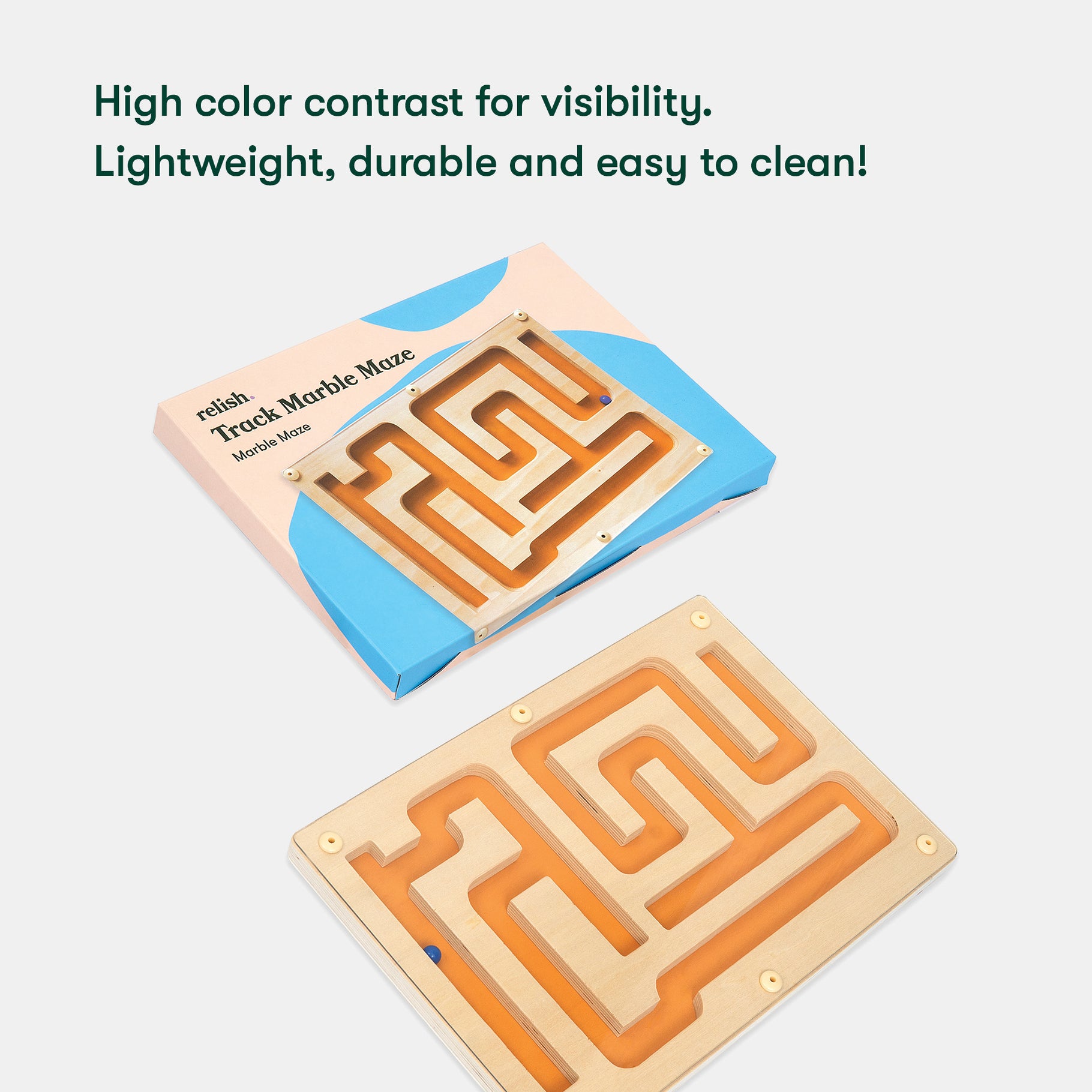 Marble maze game for people living with dementia, enhancing care home activities with high contrast design for easy visibility and use.