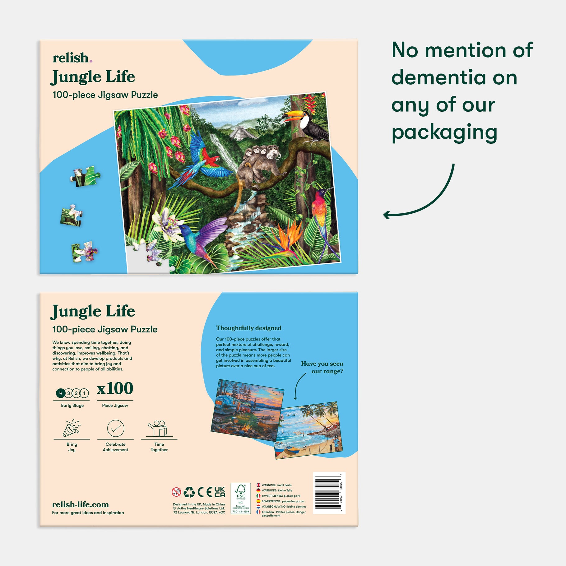 Jungle Life jigsaw puzzle, 100 pieces. Ideal for dementia activities, care home residents, and elderly engagement.