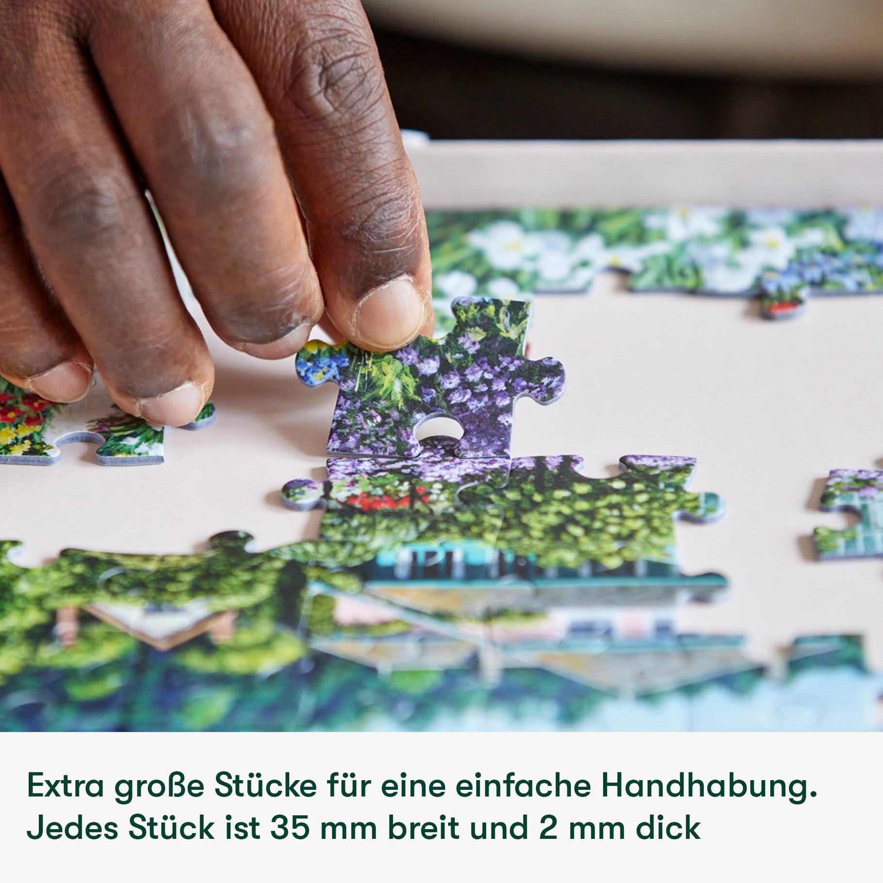 Hand places puzzle piece, ideal for dementia activities, care home activities, and gifts for dementia patients.