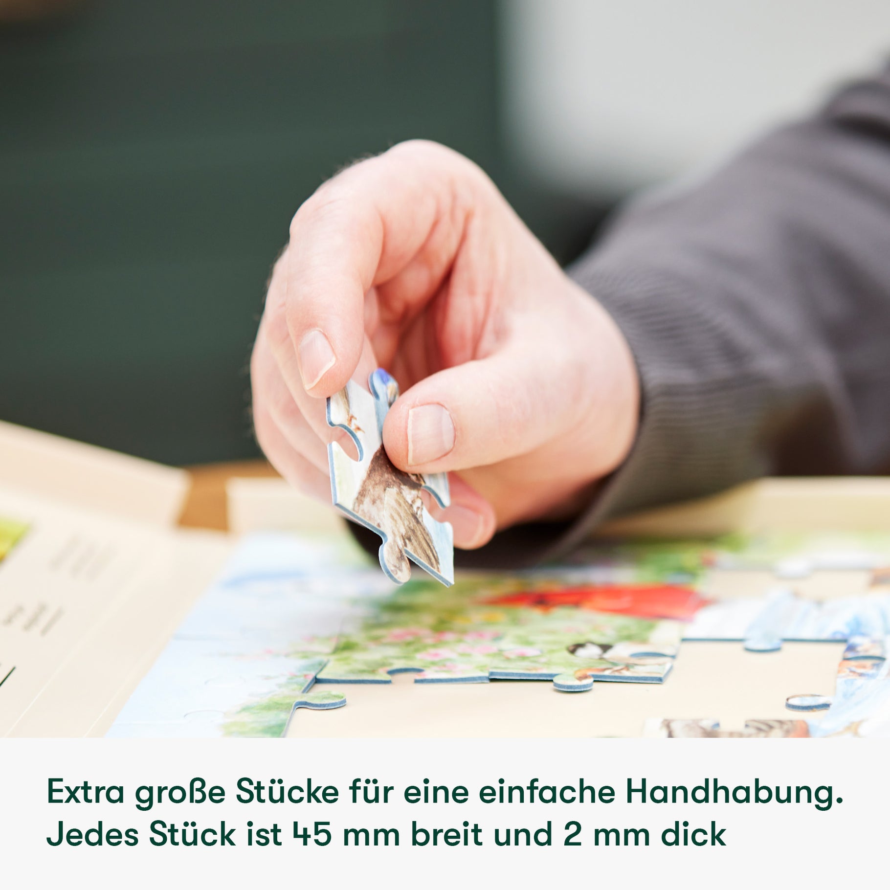 Elderly hand assembling puzzle, ideal for dementia activities, care home activities, and gifts for dementia patients.