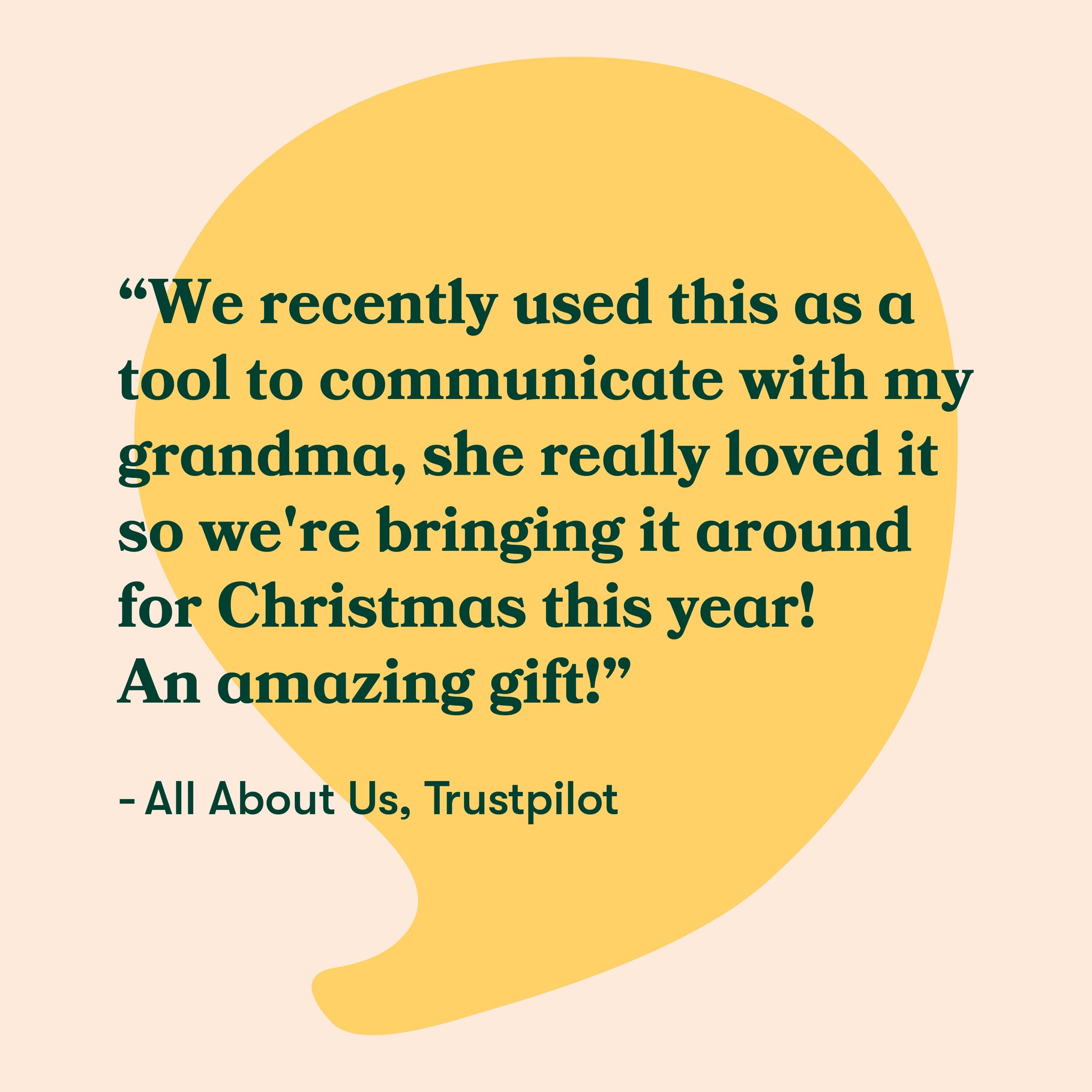 Customer review highlights a dementia gift, perfect for Christmas, enhancing communication and joy for elderly in care homes.