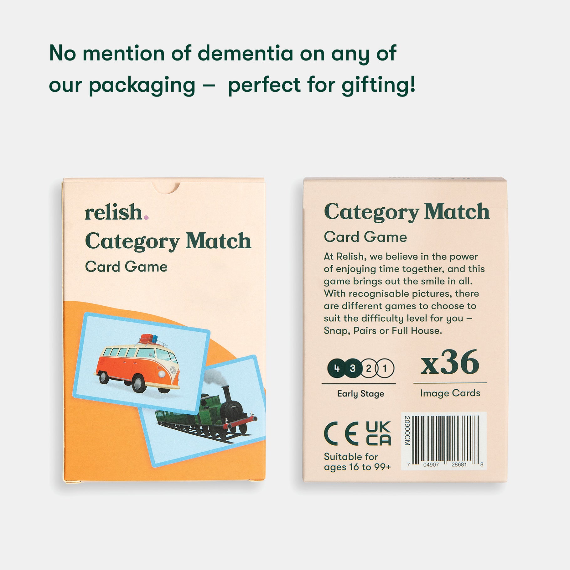 Category Match card game for people living with dementia, ideal for care home activities, gifts, and engagement in nursing homes.