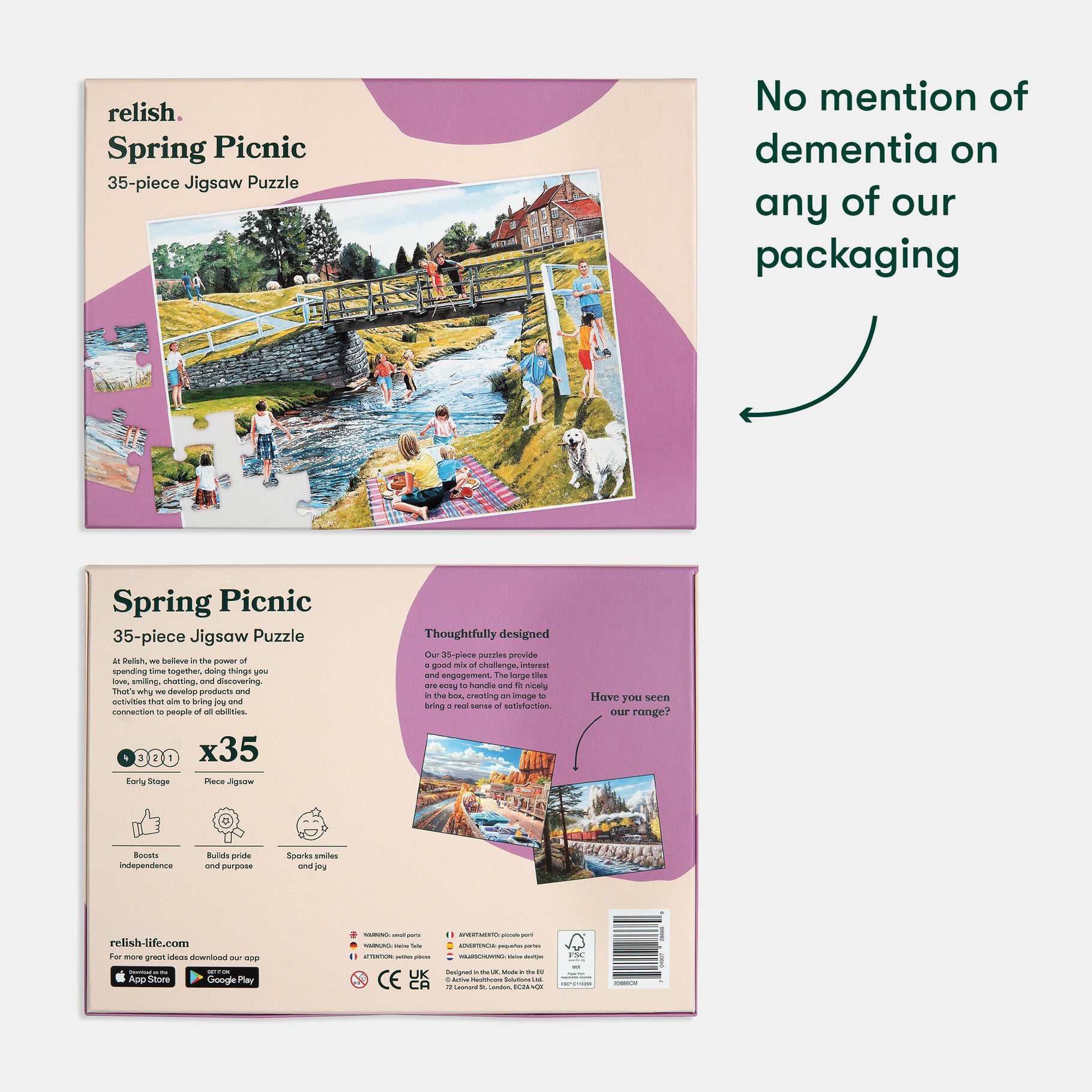 Puzzle box for people living with dementia, featuring a spring picnic scene. Ideal for care home activities and gifts for the elderly.